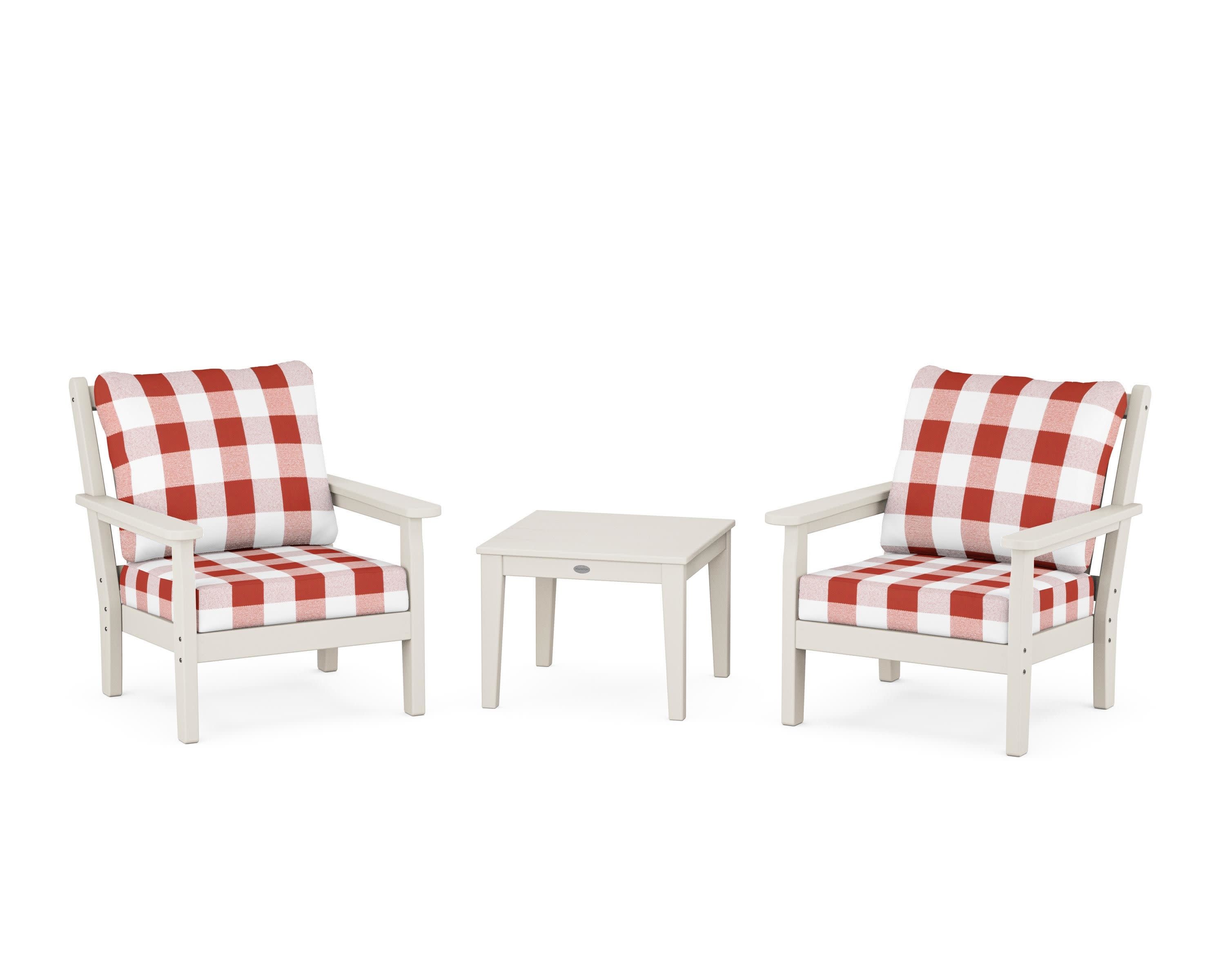 Chippendale 3-Piece Deep Seating Set in Sand / Buffalo Plaid Crimson