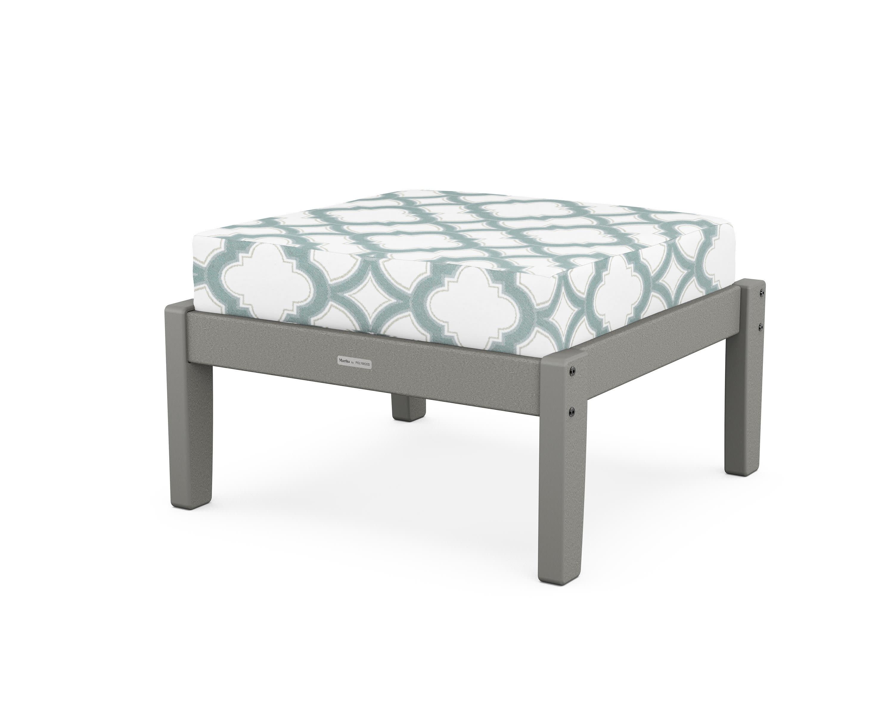 Chinoiserie Deep Seating Ottoman in Slate Grey / Trellis Glacier Spa