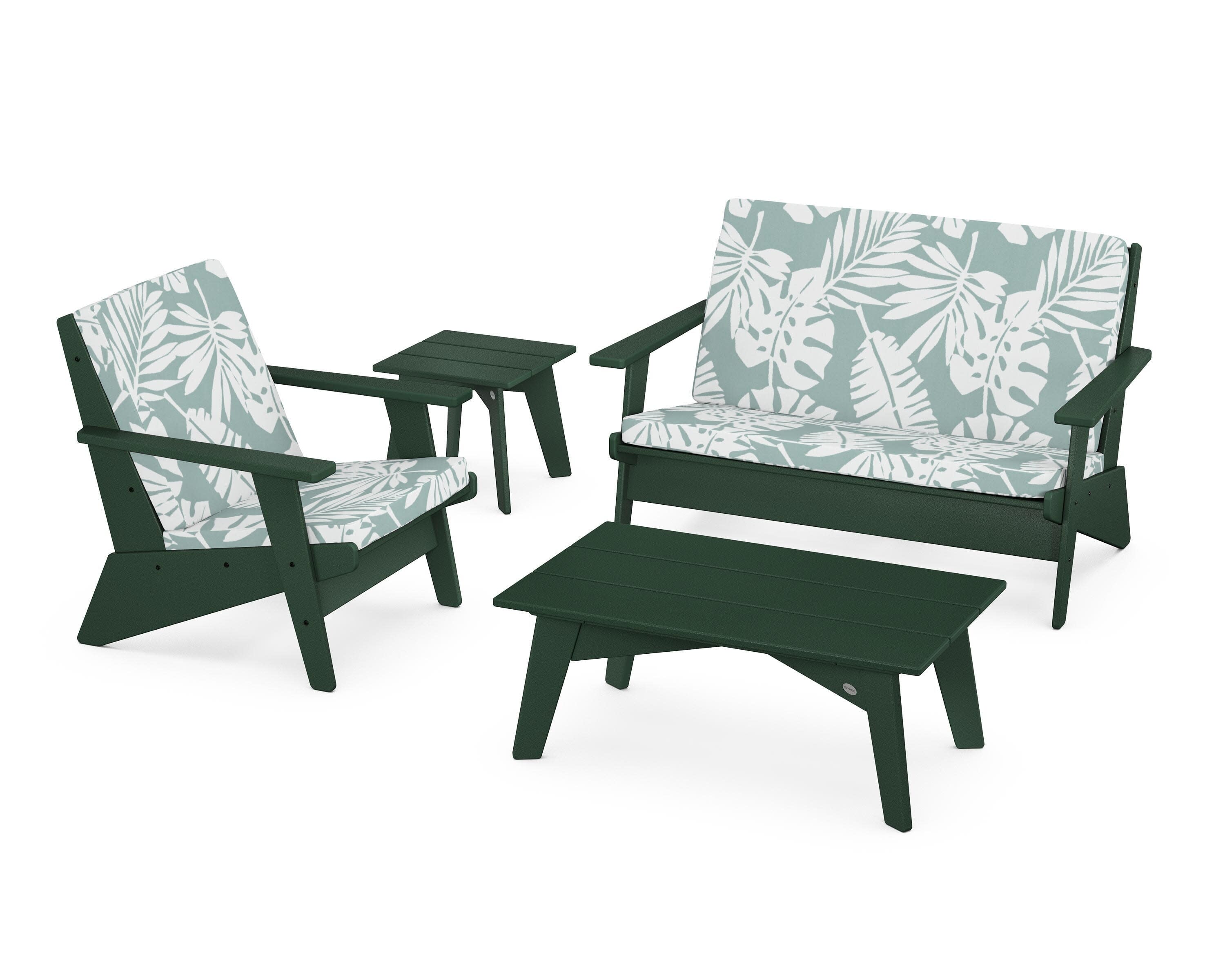 Riviera Modern Lounge 4-Piece Set in Green / Leaf Glacier Spa