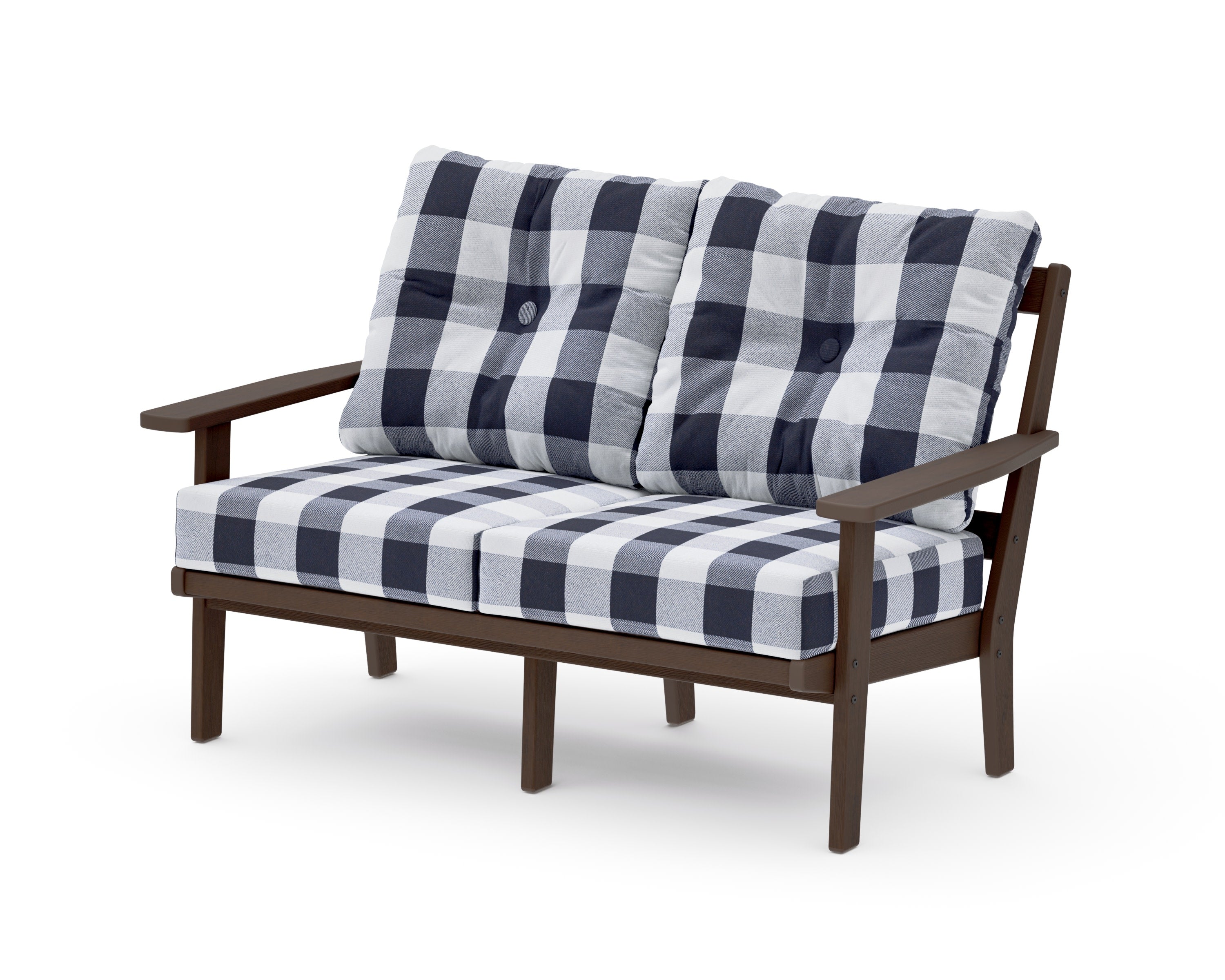 Prairie Deep SeatingLoveseat in Kona / Buffalo Plaid Navy