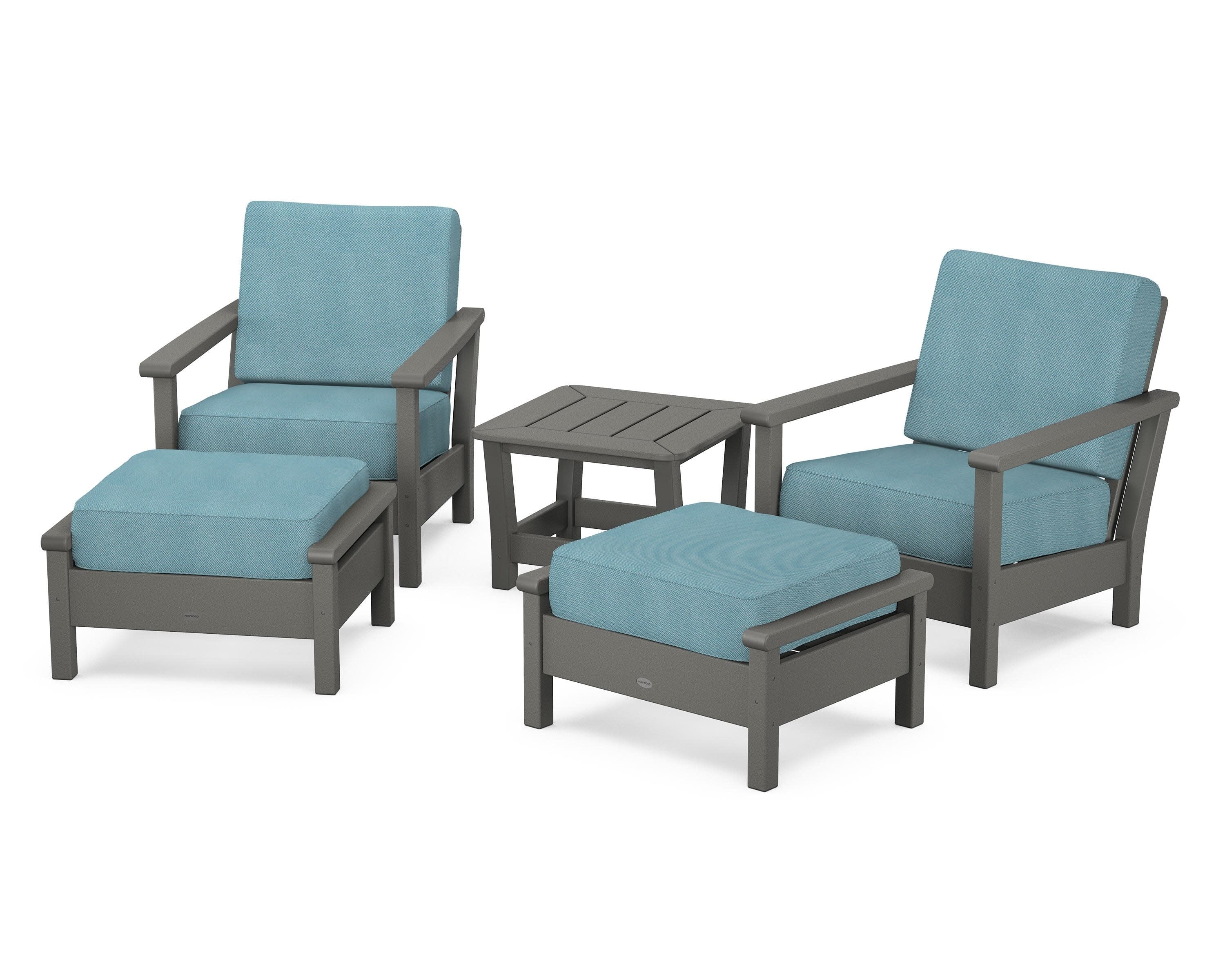 Harbour 5-Piece Deep Seating Chair Set in Slate Grey / Lattice Sky Blue