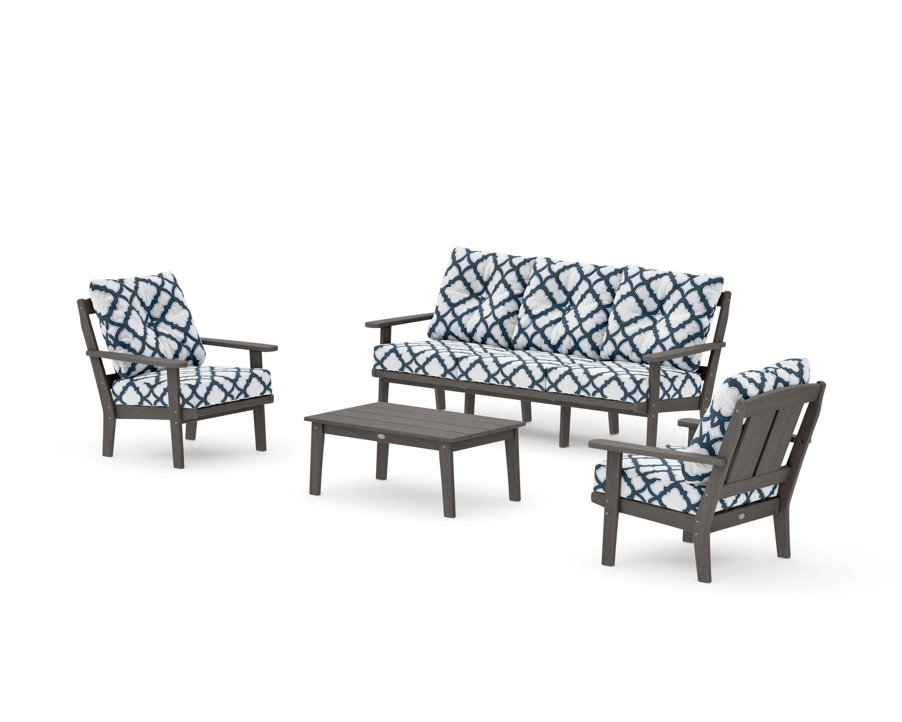 Mission 4-Piece Deep Seating Set with Sofa in Driftwood / Trellis Marine Indigo