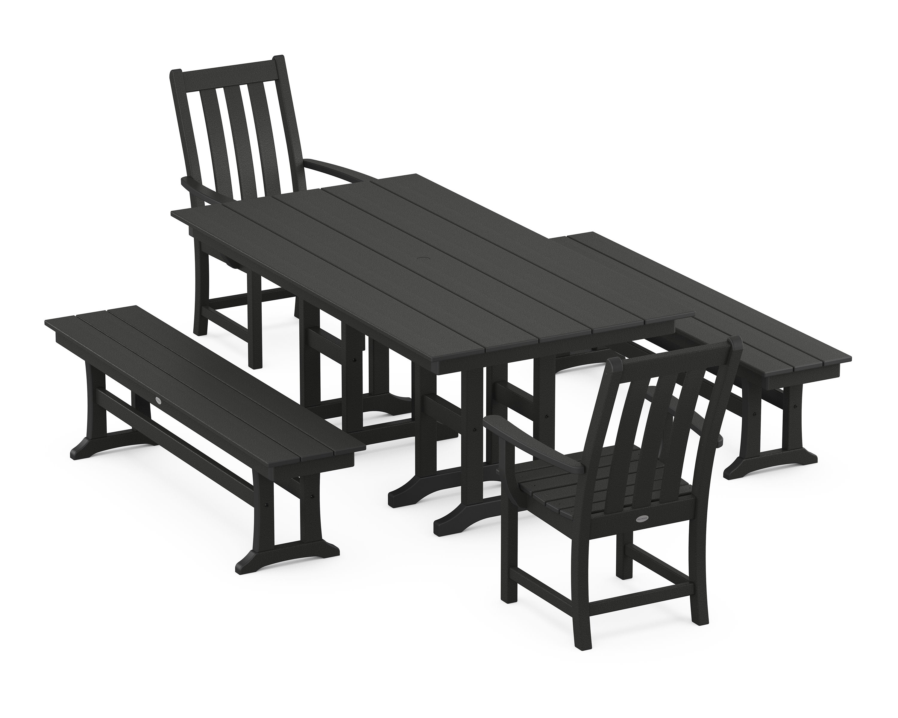 Vineyard 5-Piece Farmhouse Dining Set with Benches in Black