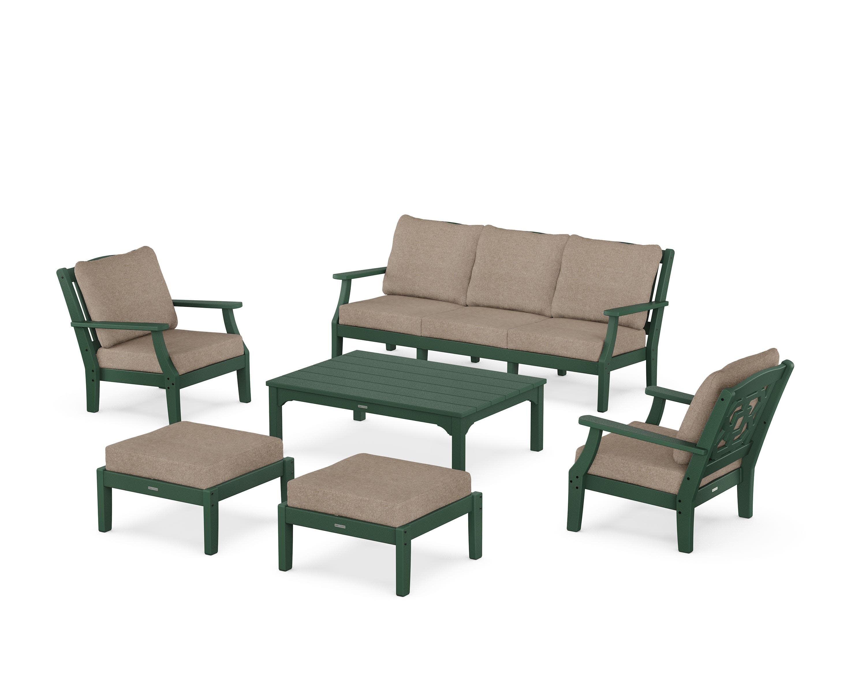 Chinoiserie 6-Piece Lounge Sofa Set in Green / Spiced Burlap