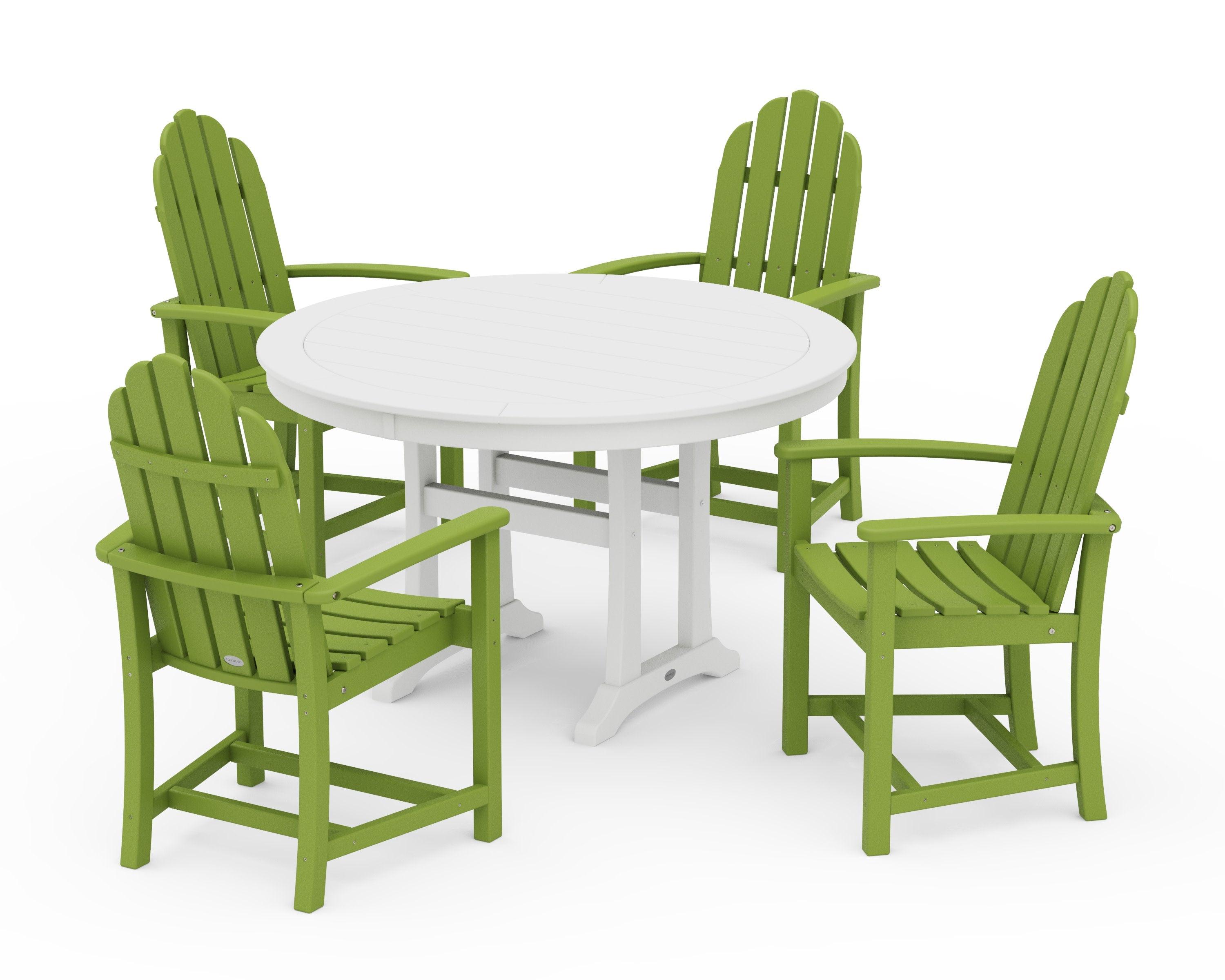 Classic Adirondack 5-Piece Round Dining Set with Trestle Legs in Lime / White