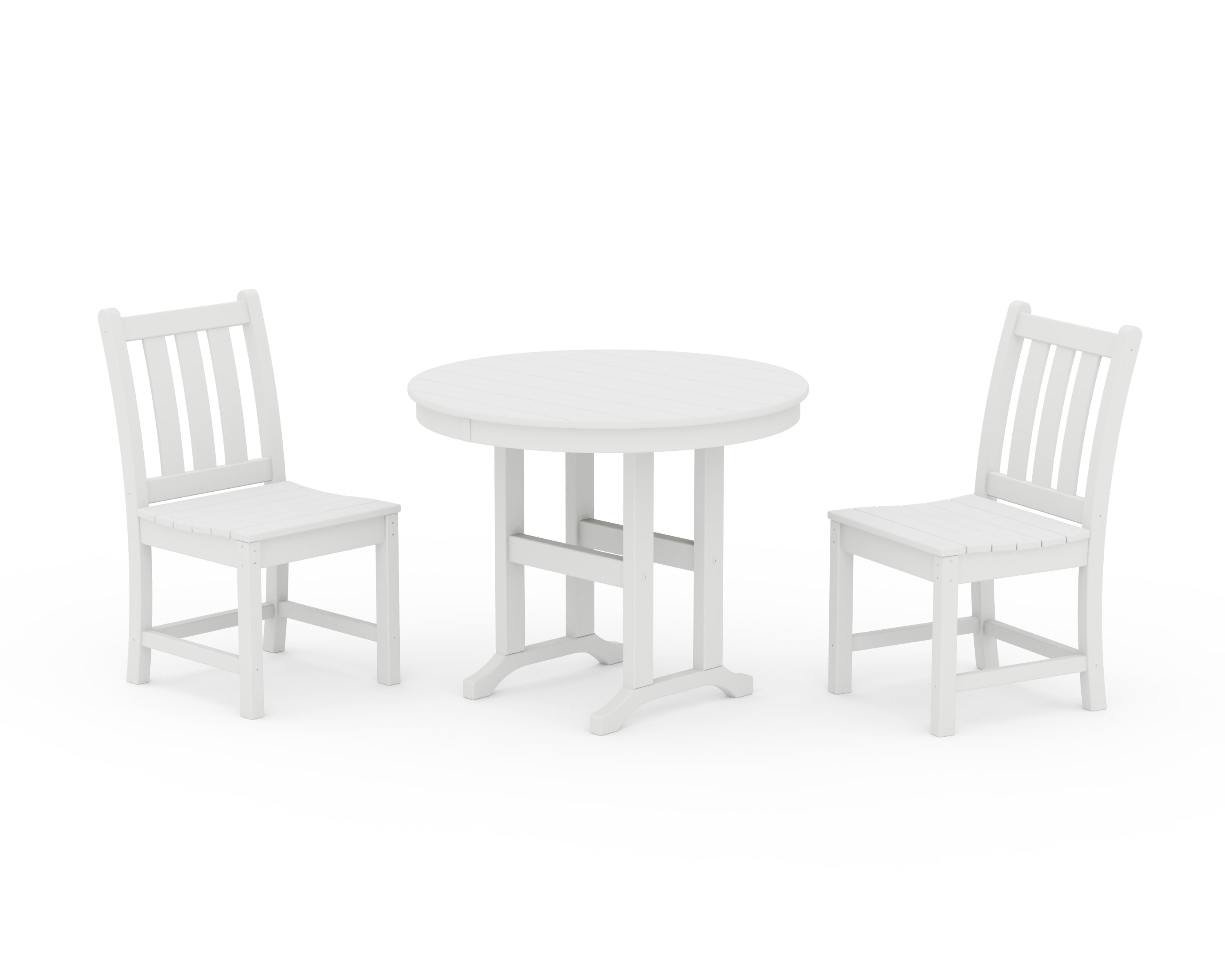 Traditional Garden Side Chair 3-Piece Round Dining Set in White