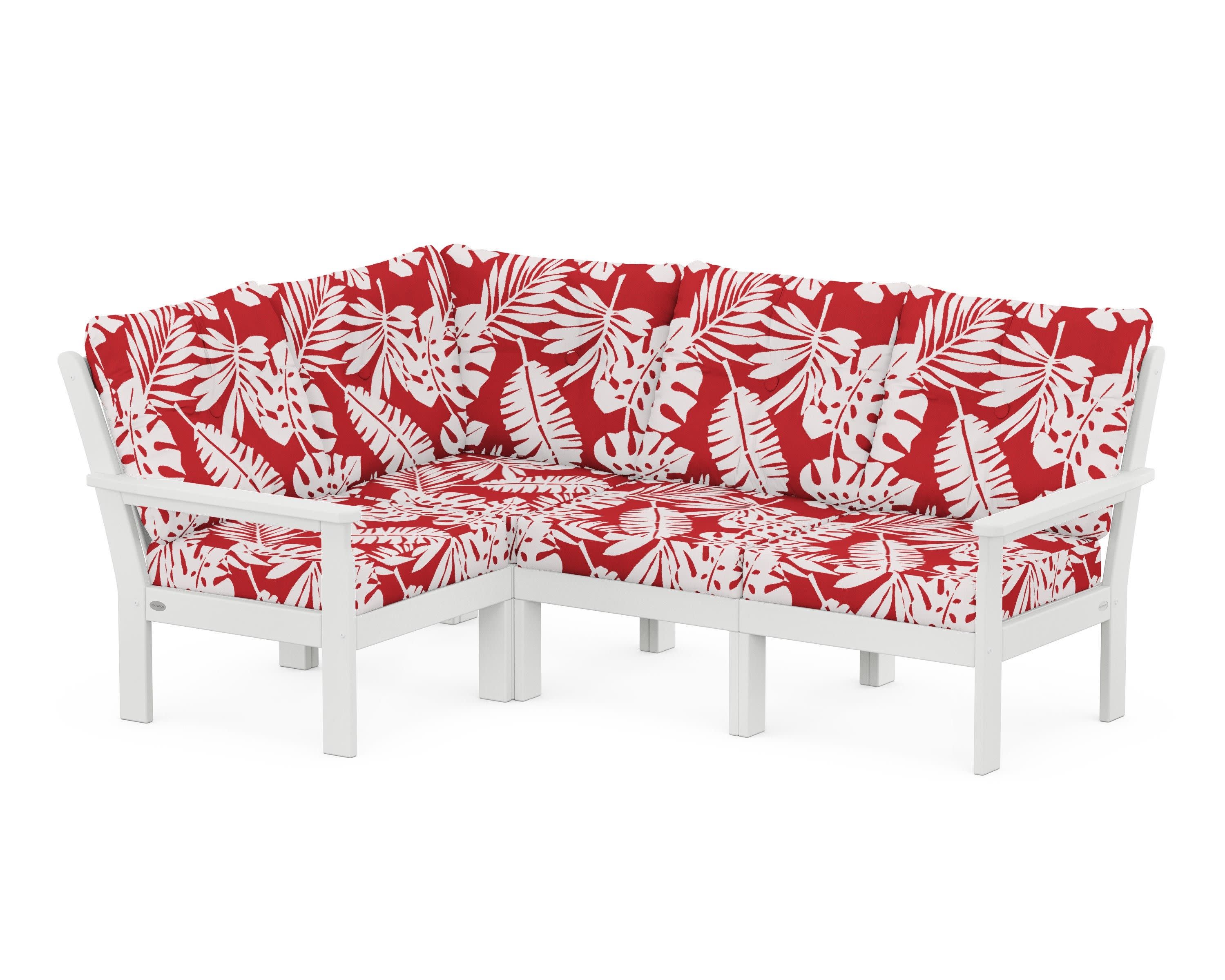 Vineyard 4-Piece Sectional in White / Leaf Crimson