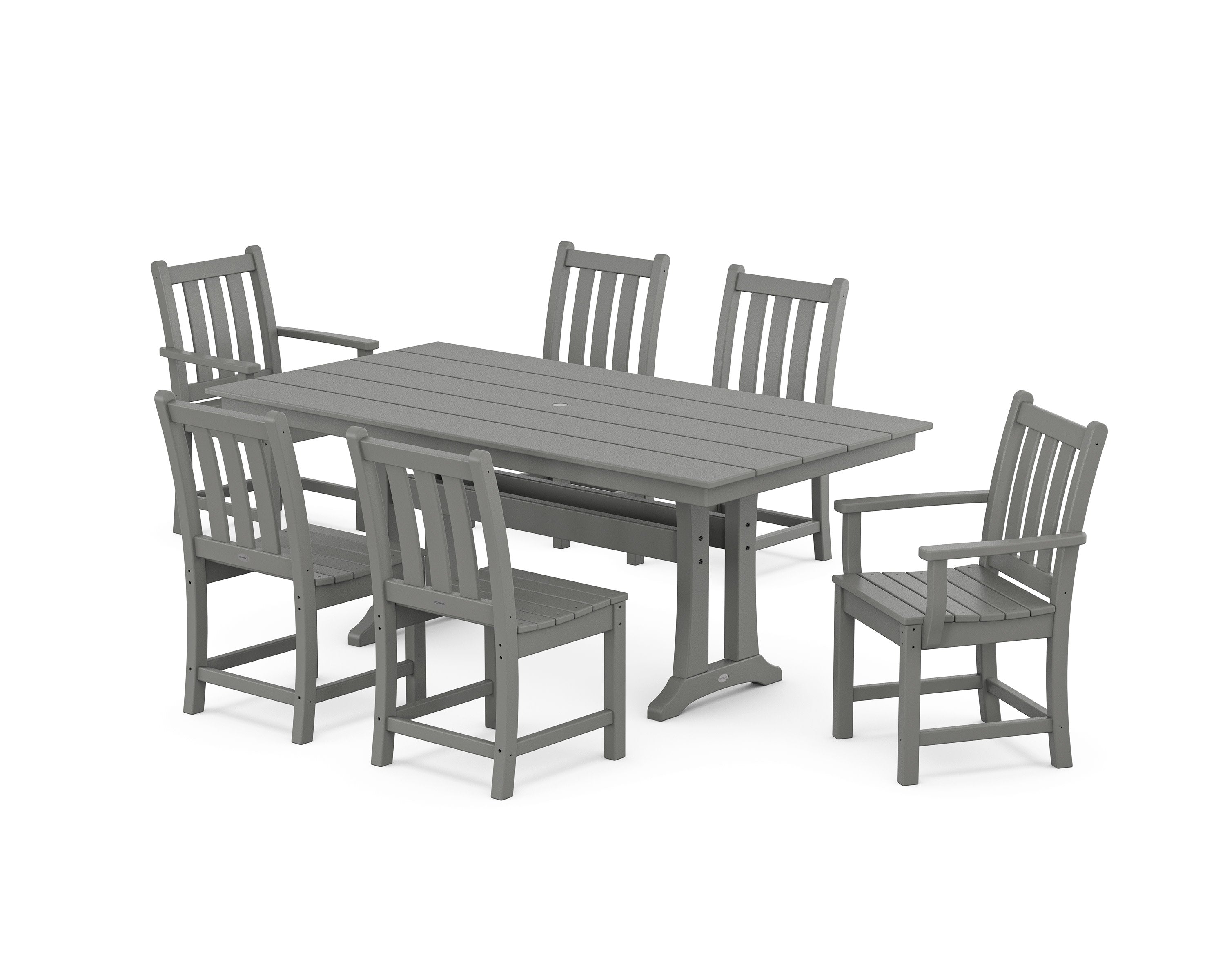 Traditional Garden 7-Piece Farmhouse Dining Set With Trestle Legs in Slate Grey