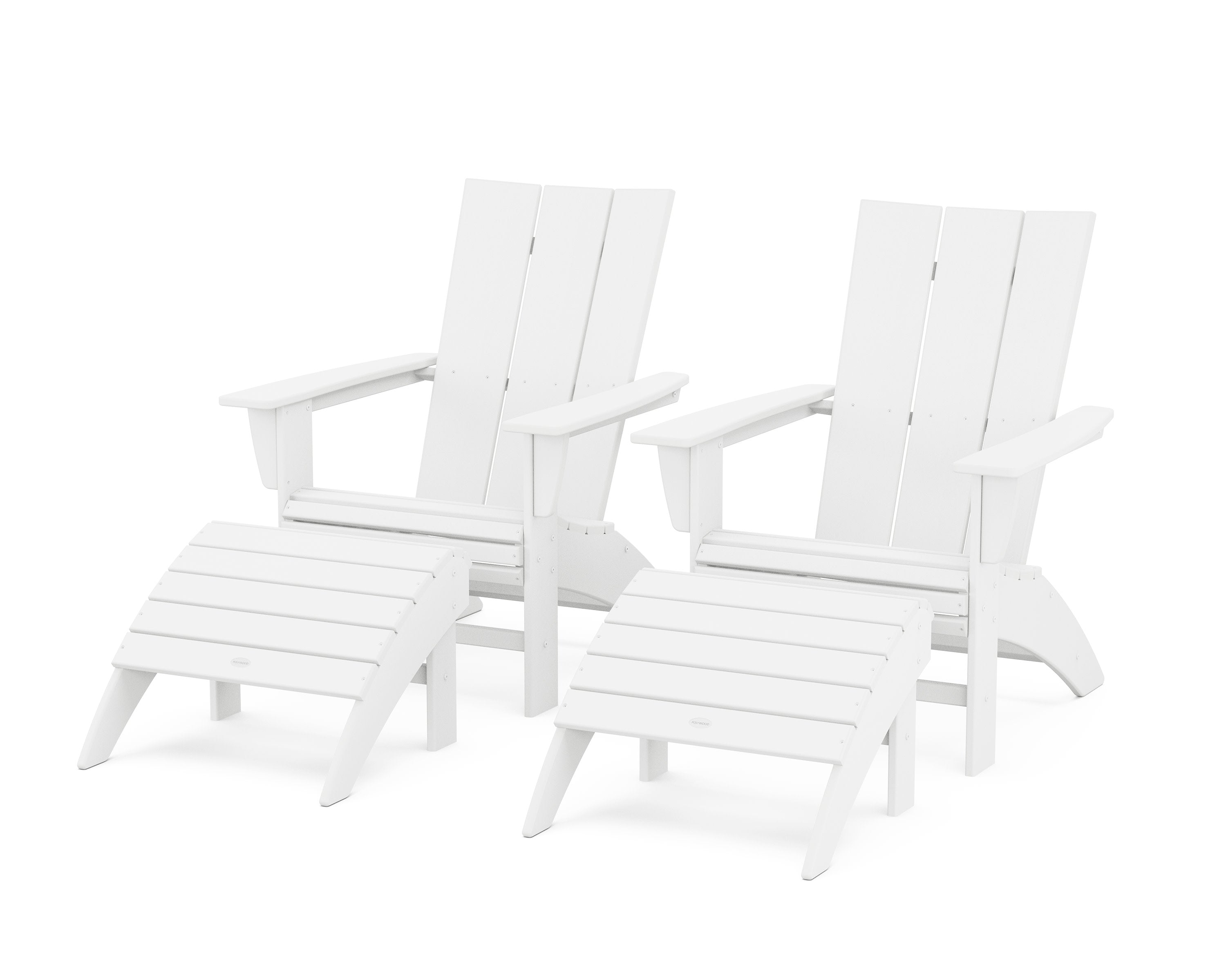 Modern Curveback Adirondack Chair 4-Piece Set with Ottomans in White