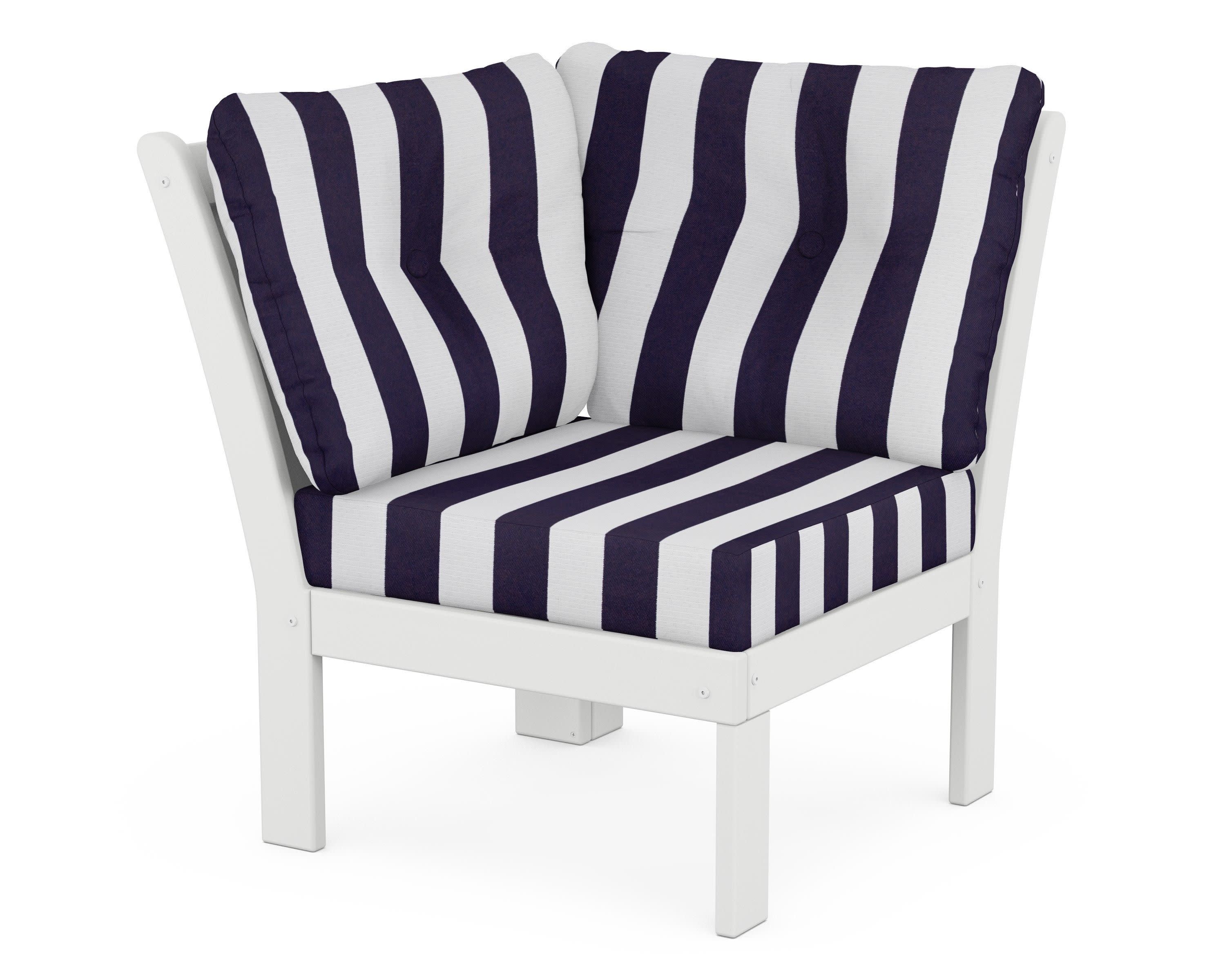 Vineyard Modular Corner Chair in White / Cabana Stripe Navy