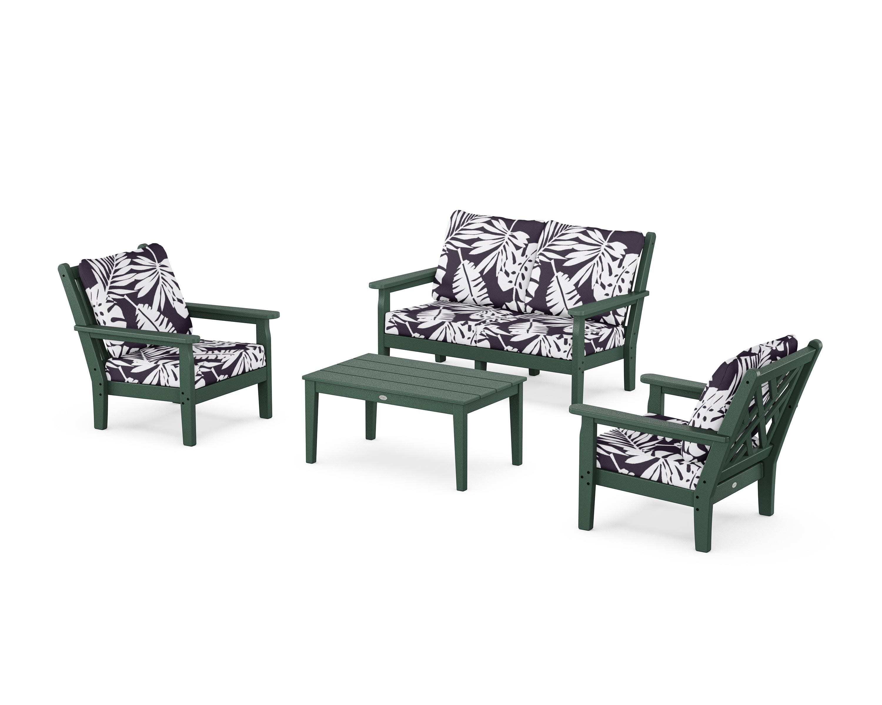 Chippendale 4-Piece Deep Seating Set with Loveseat in Green / Leaf Navy
