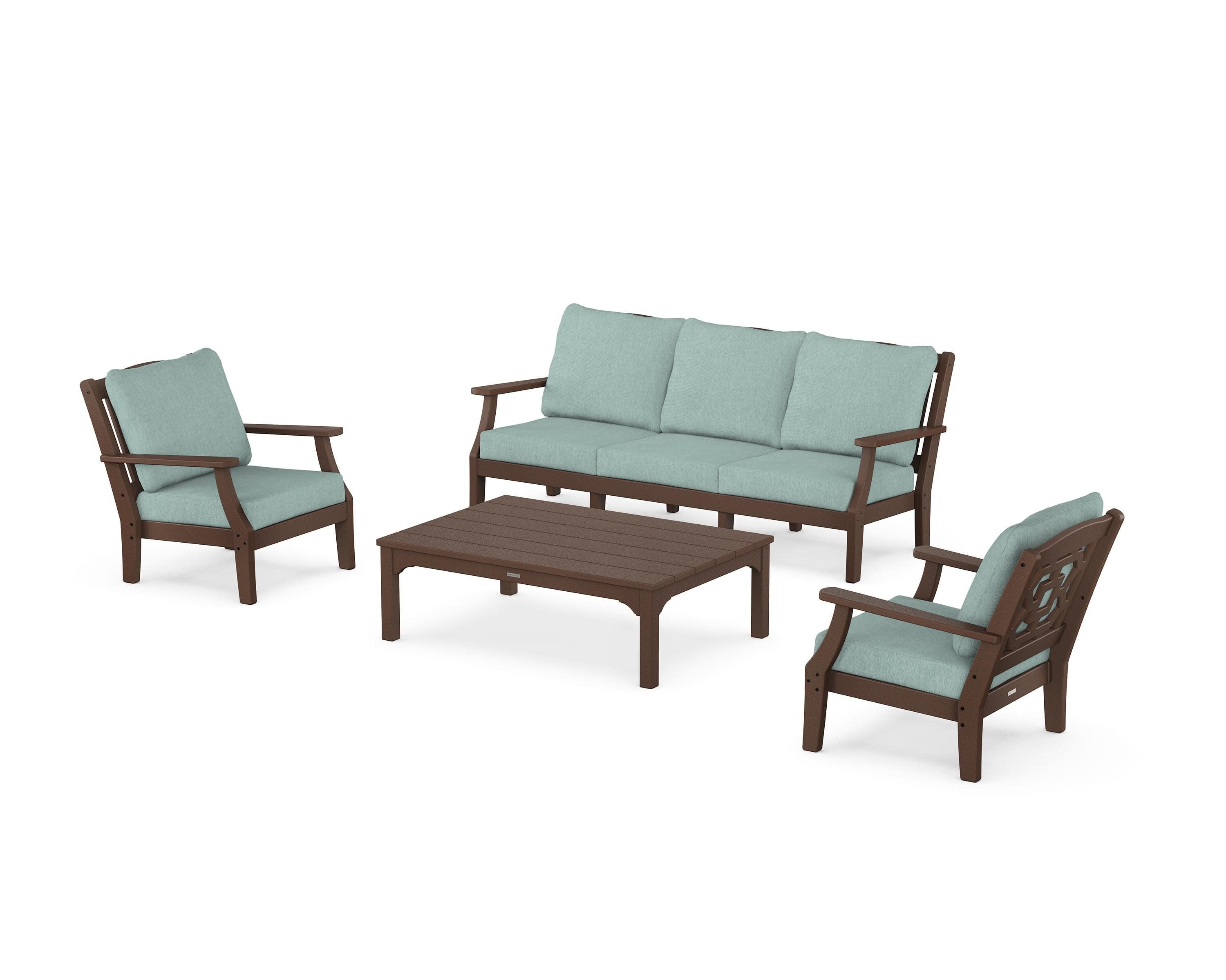 Chinoiserie 4-Piece Deep Seating Set with Sofa in Mahogany / Glacier Spa