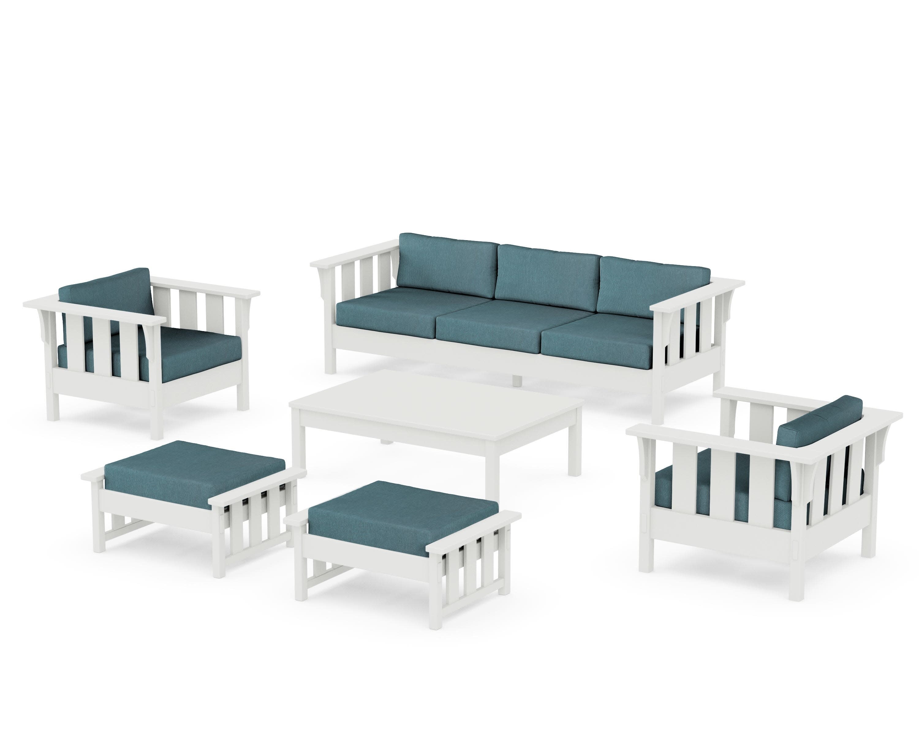 Acadia 6-Piece Lounge Sofa Set in Vintage White / Ocean Teal