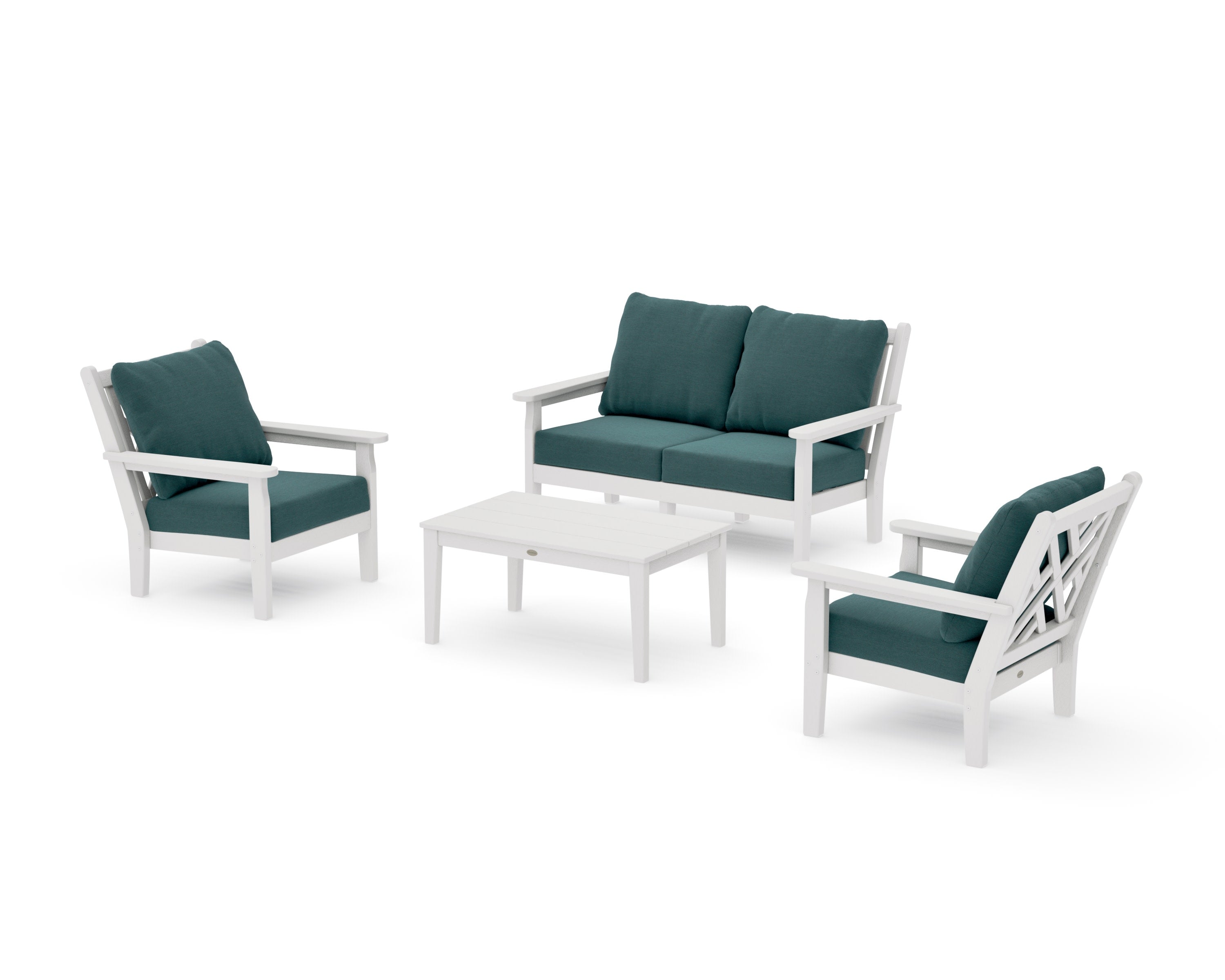 Chippendale 4-Piece Deep Seating Set with Loveseat in Vintage White / Ocean Teal