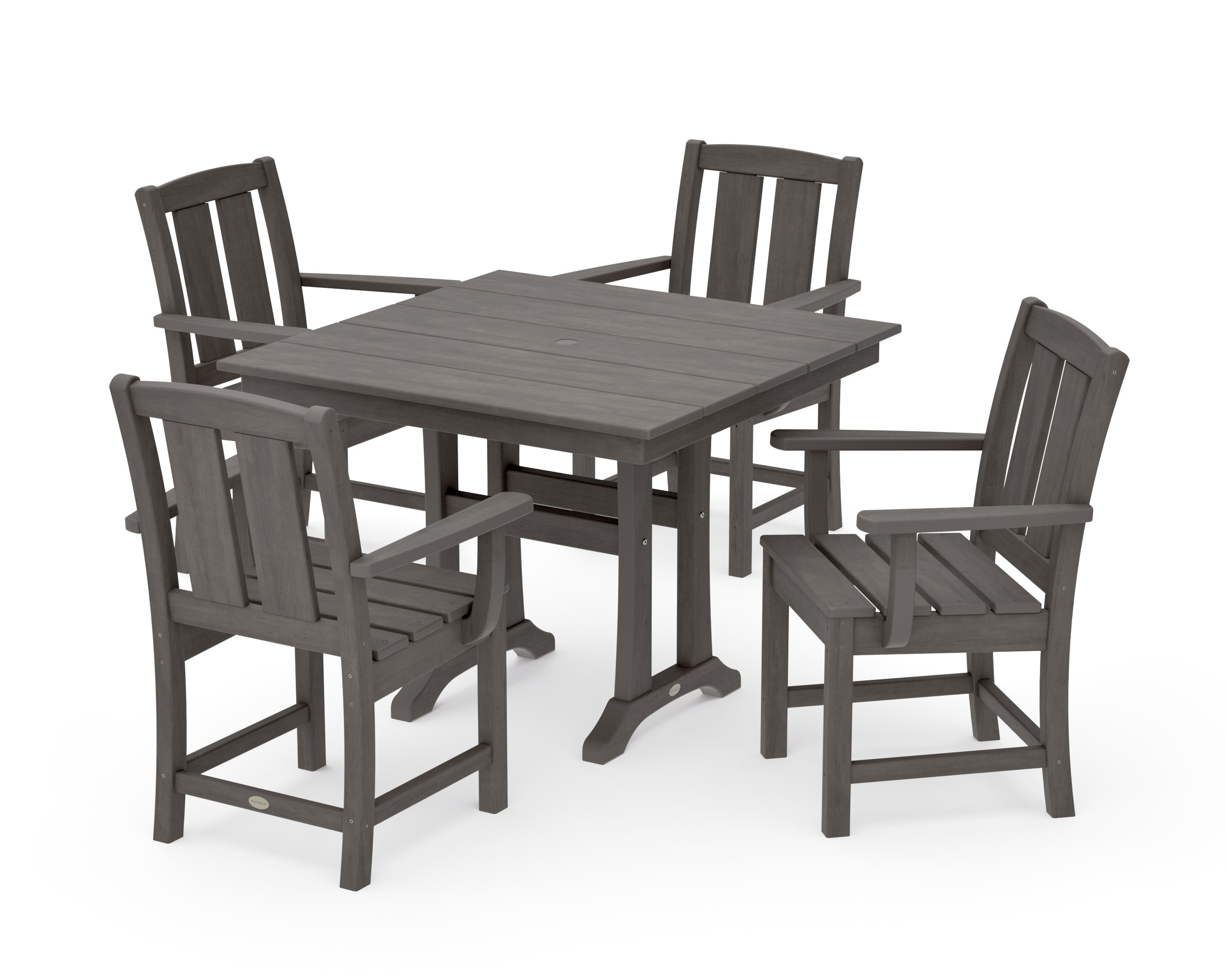 Mission 5-Piece Farmhouse Dining Set with Trestle Legs in Driftwood