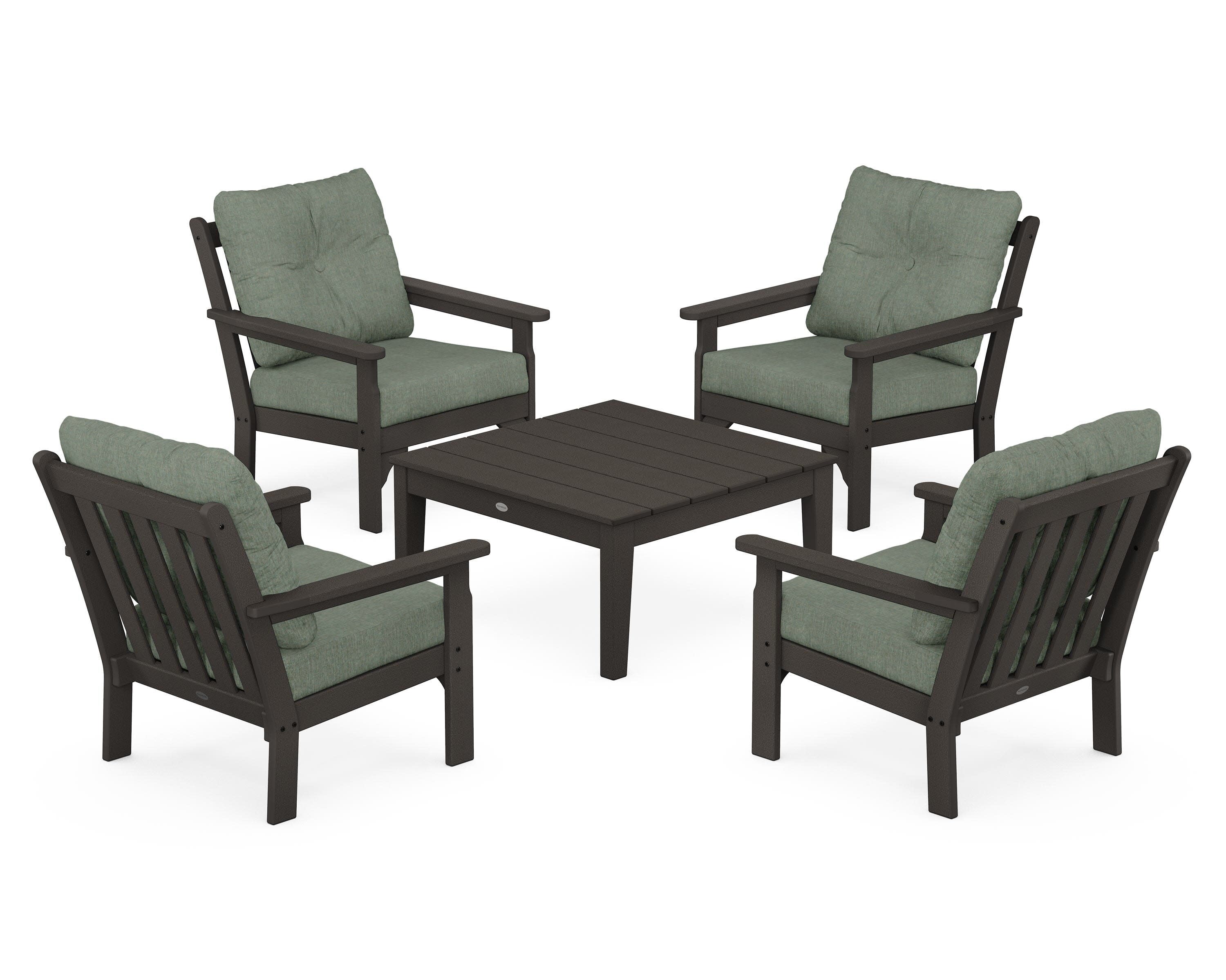 Vineyard 5-Piece Deep Seating Conversation Set in Vintage Coffee / Cast Sage
