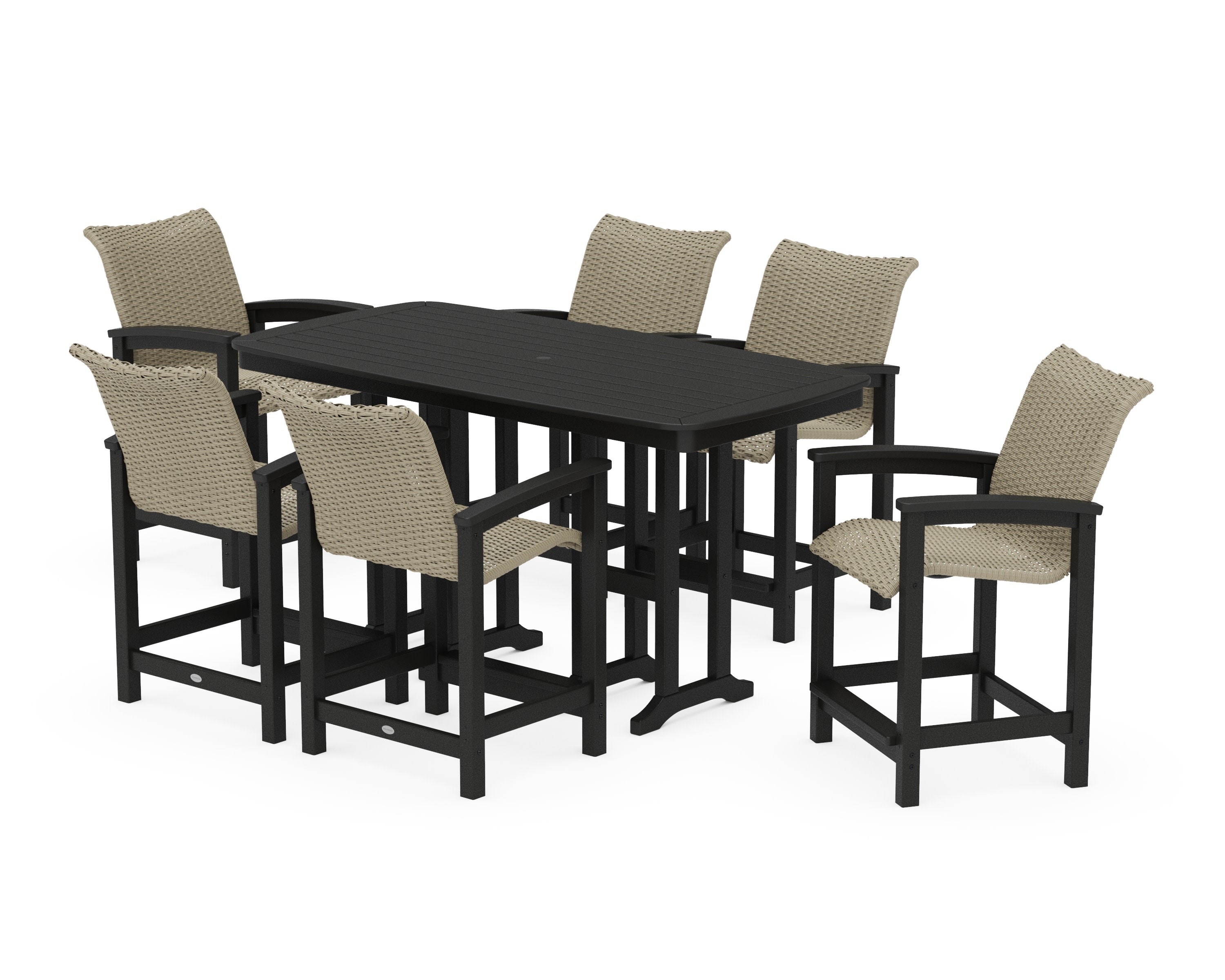 Coastal Woven Arm Chair 7-Piece Counter Set in Black / Dune Grass