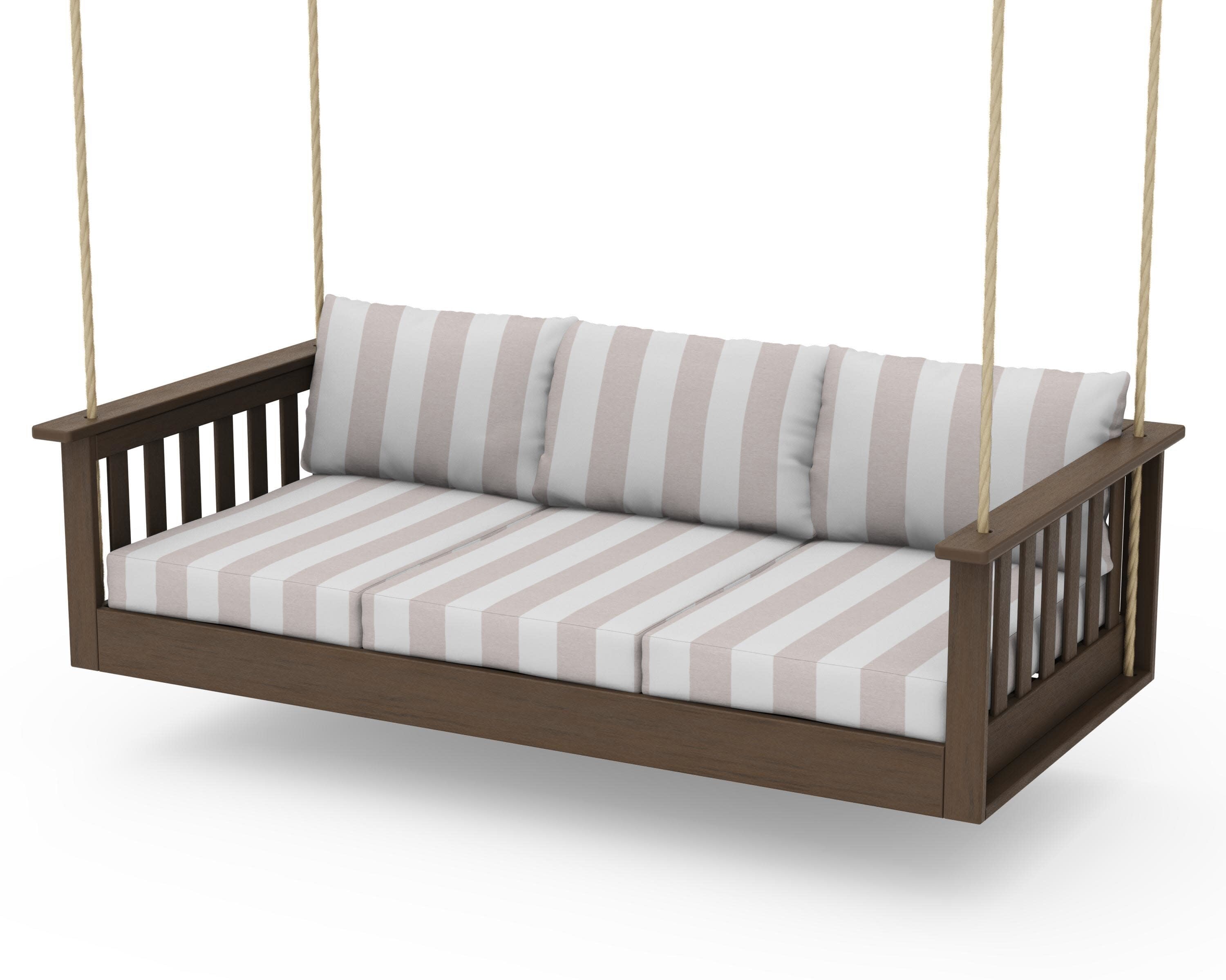 Vineyard Daybed Swing in Kona / Cabana Stripe Dune Burlap