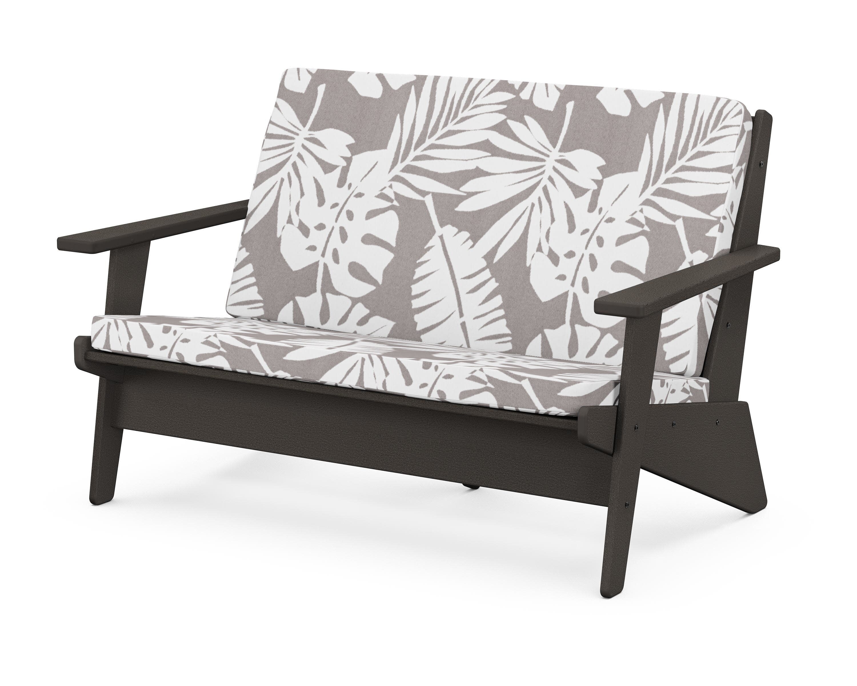 Riviera Modern Lounge Loveseat in Vintage Coffee / Leaf Grey Mist