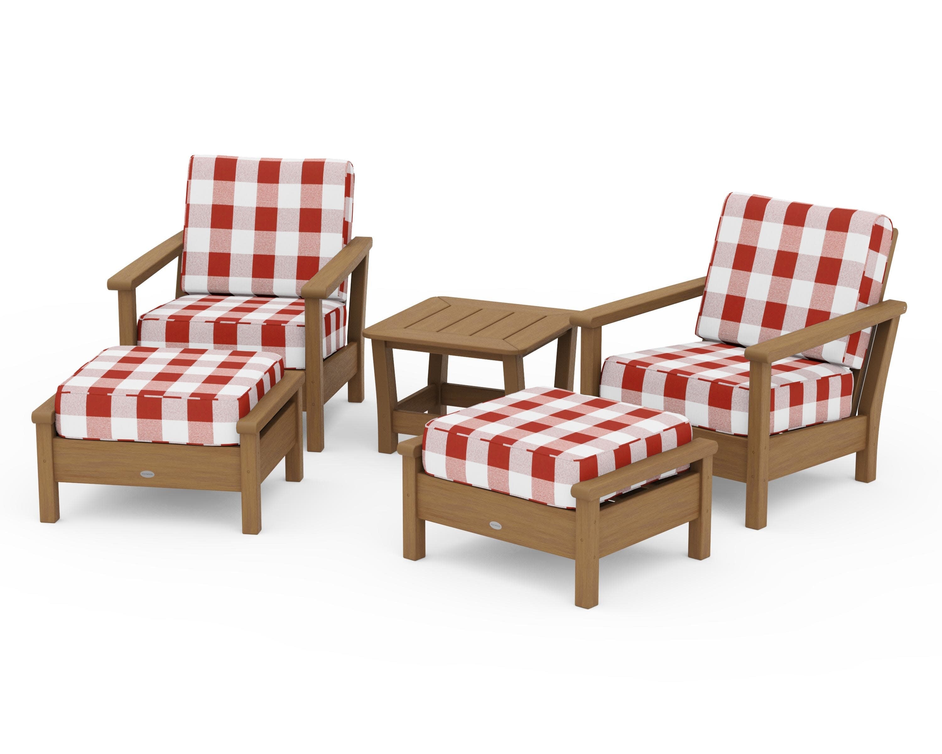 Harbour 5-Piece Deep Seating Chair Set in Natural / Buffalo Plaid Crimson