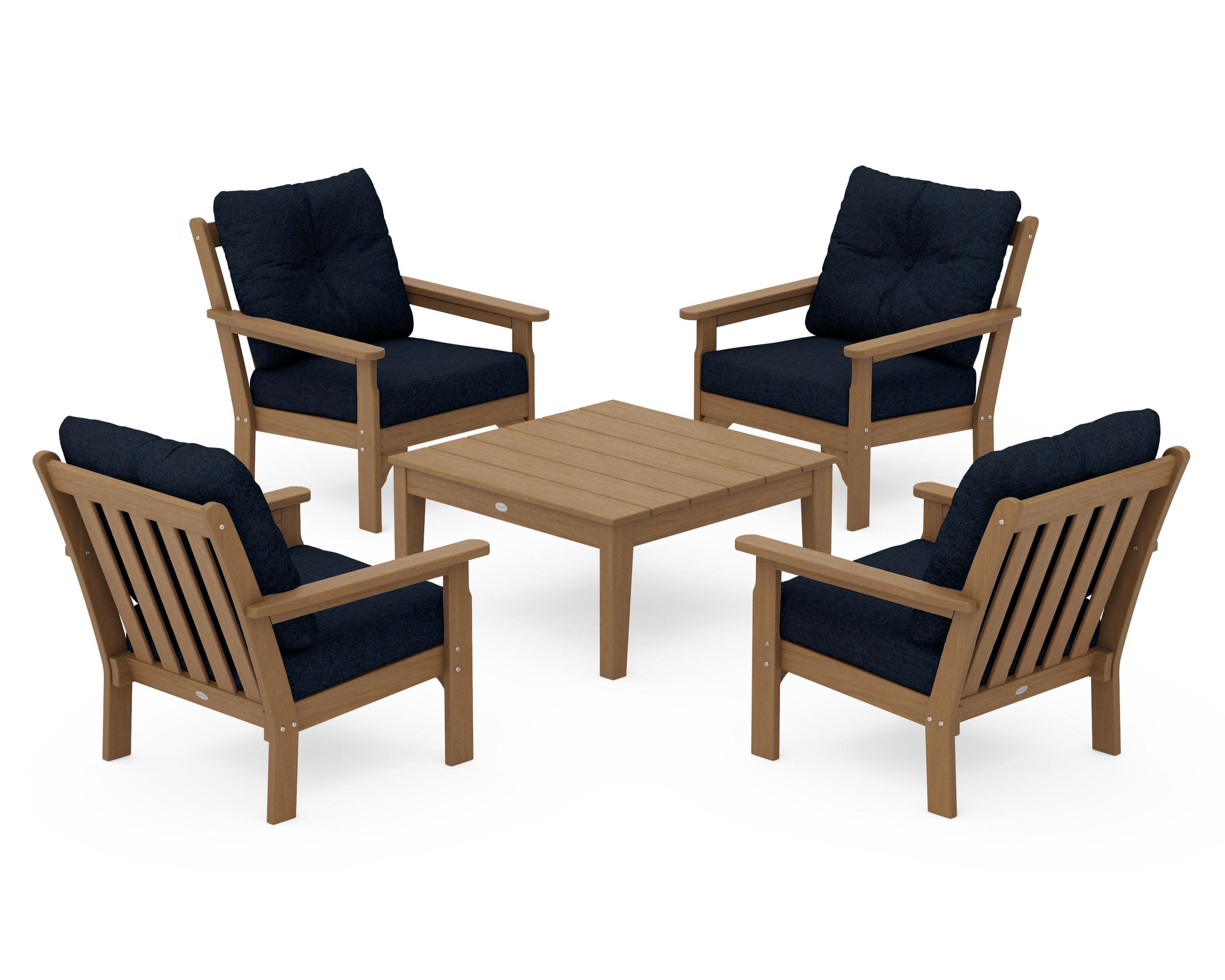 Vineyard 5-Piece Deep Seating Conversation Set in Natural / Marine Indigo