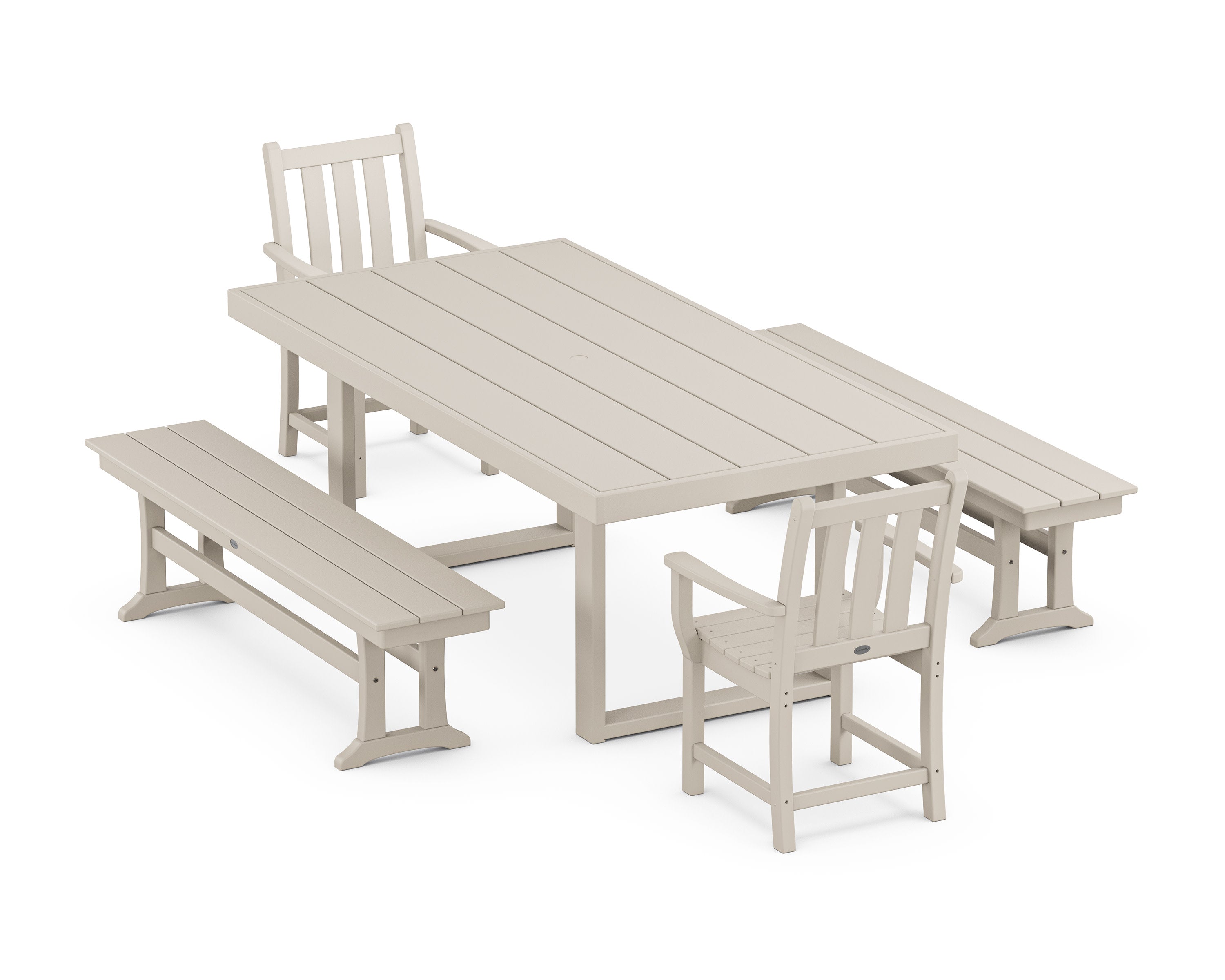 Traditional Garden 5-Piece Dining Set with Benches in Sand