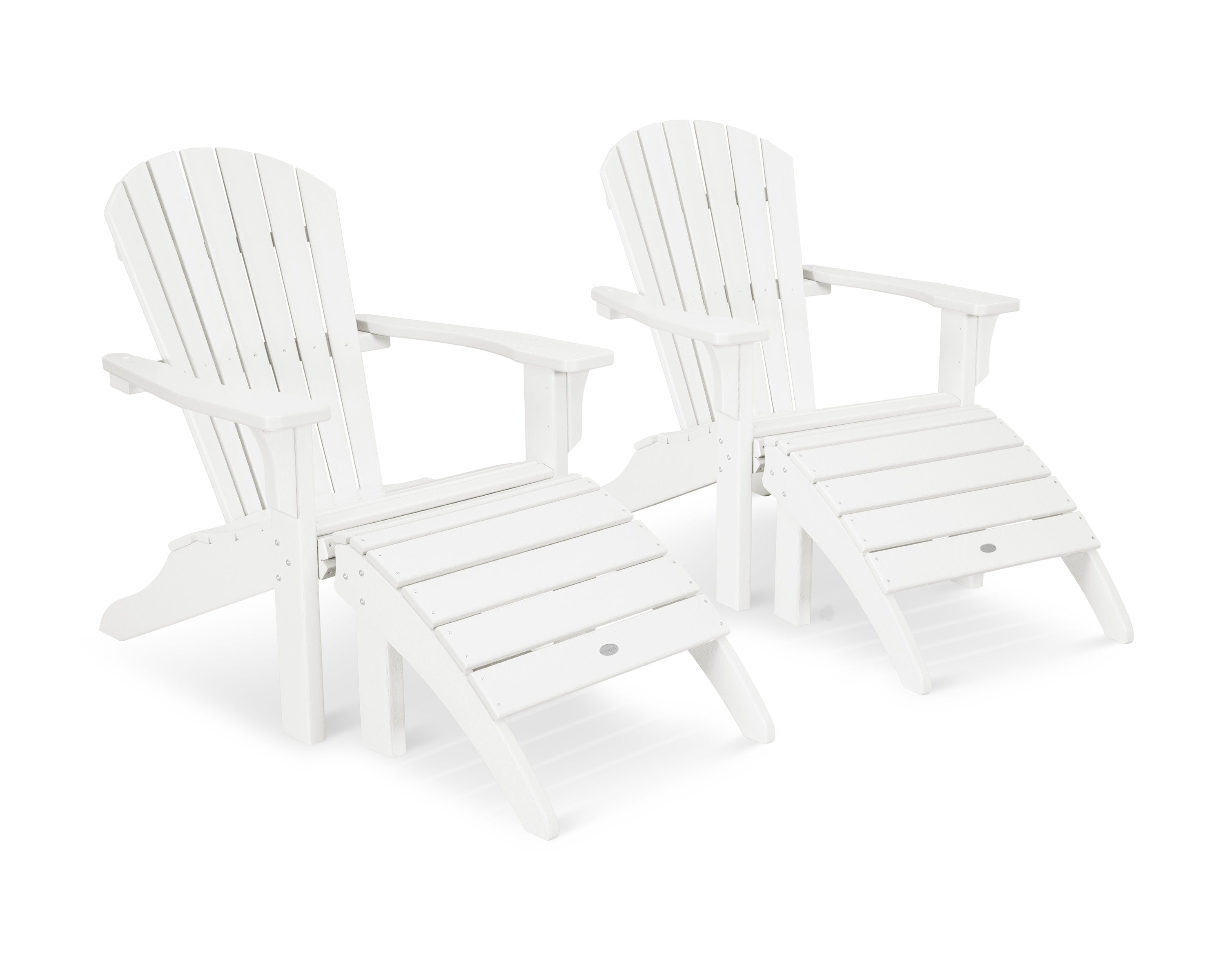 Seashell Adirondack Set with Ottomans in White