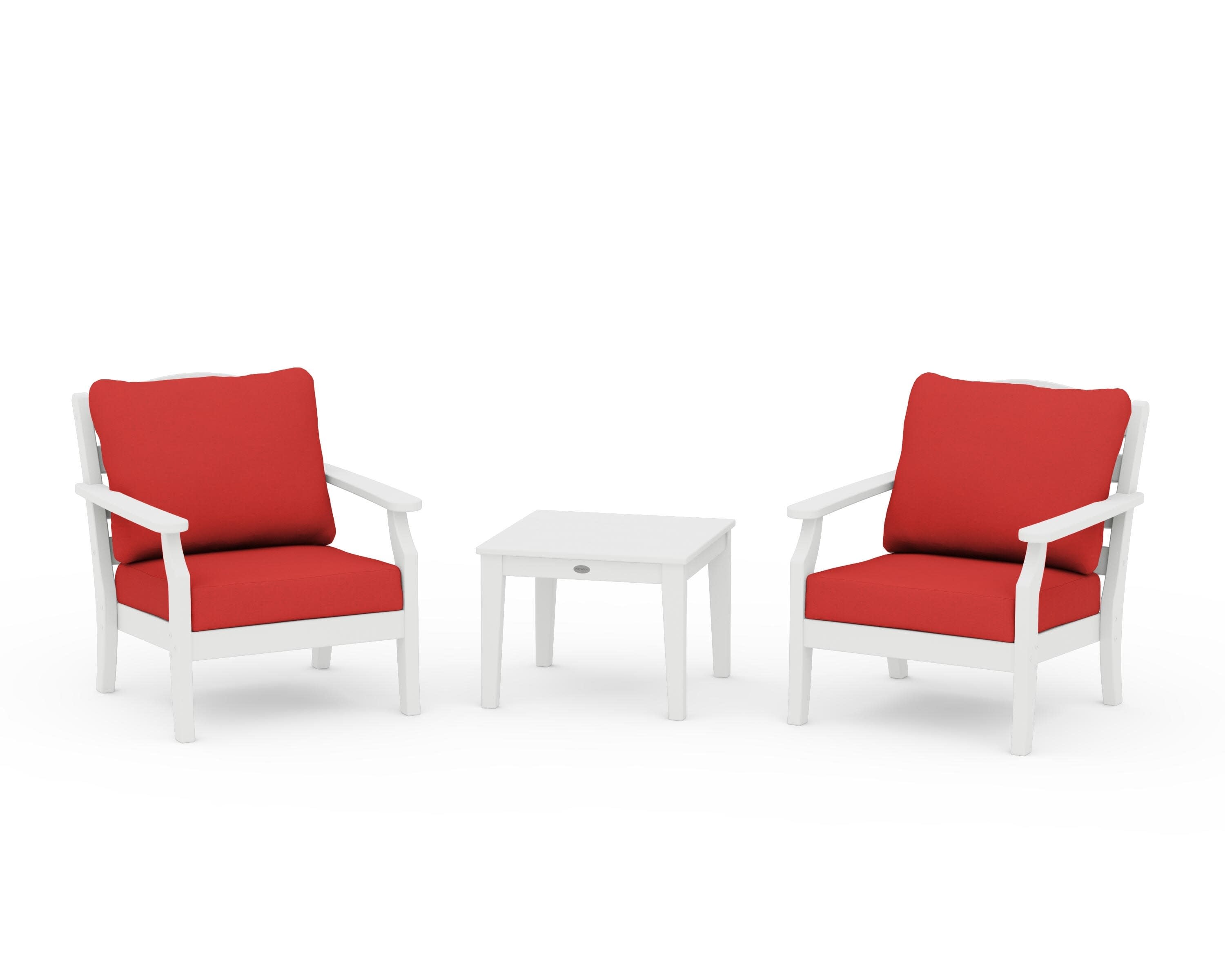 Savannah 3-Piece Deep Seating Set in White / Crimson Linen