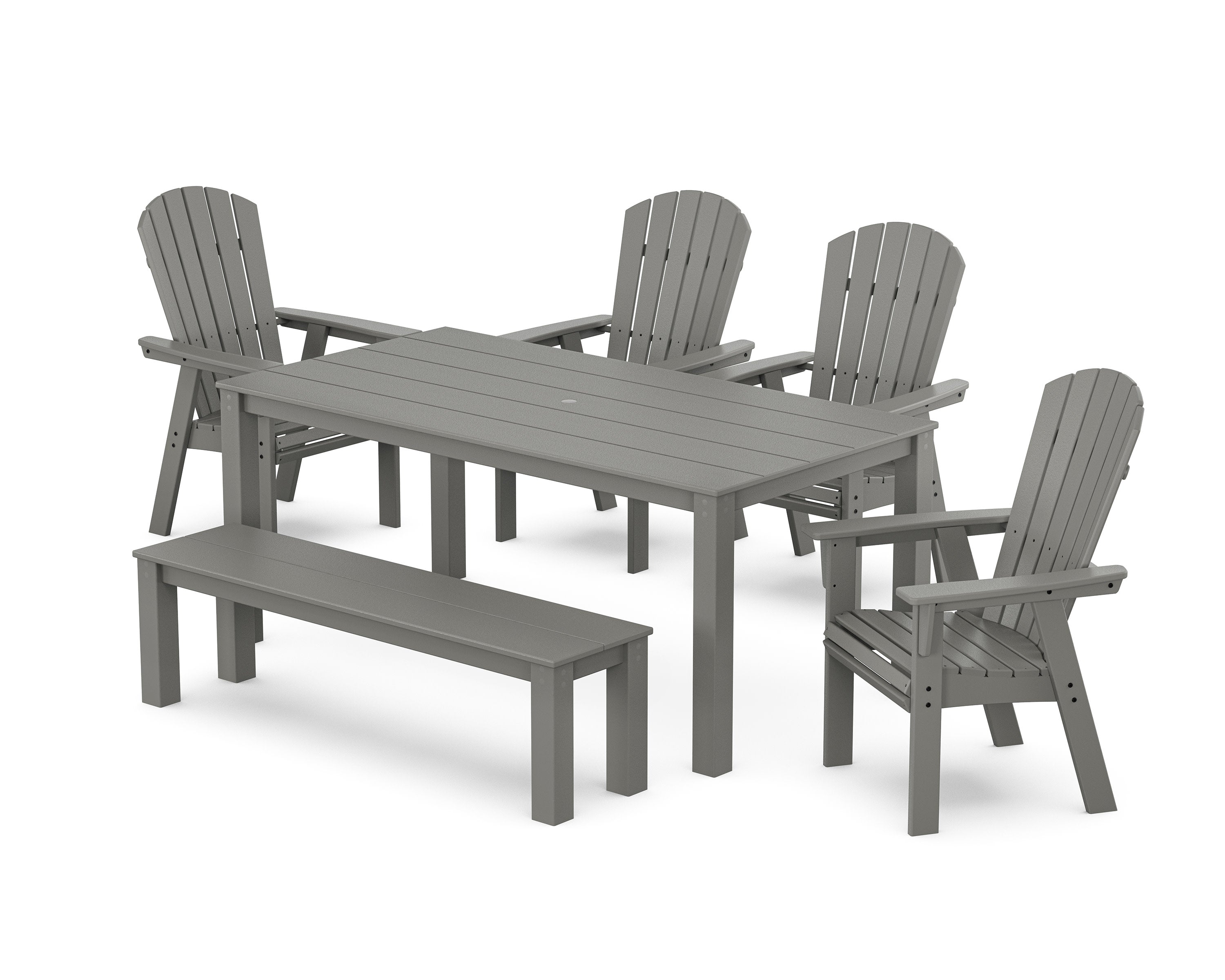 Nautical Curveback Adirondack 6-Piece Parsons Dining Set with Bench in Slate Grey