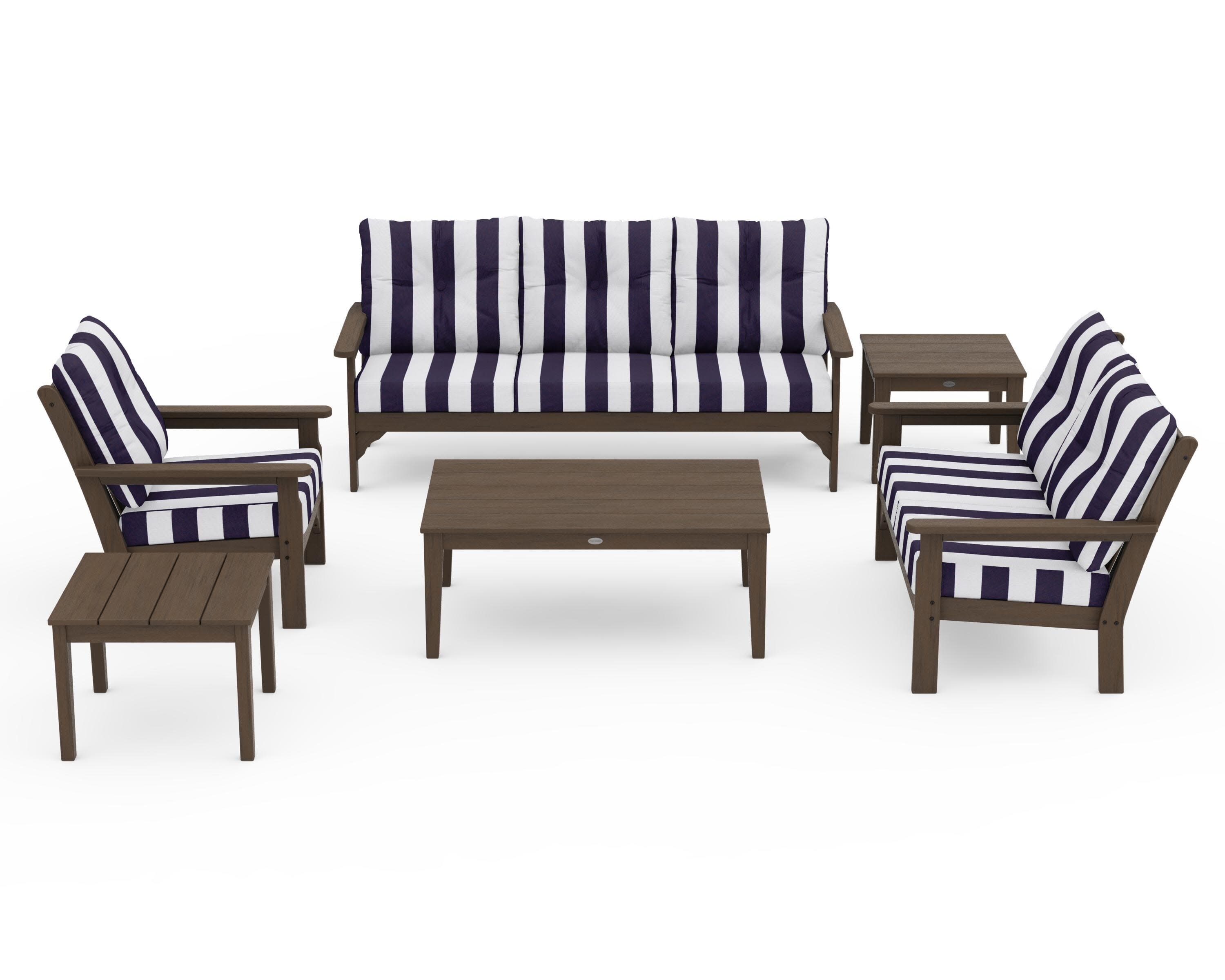 Vineyard 6-Piece Deep Seating Set in Kona / Cabana Stripe Navy