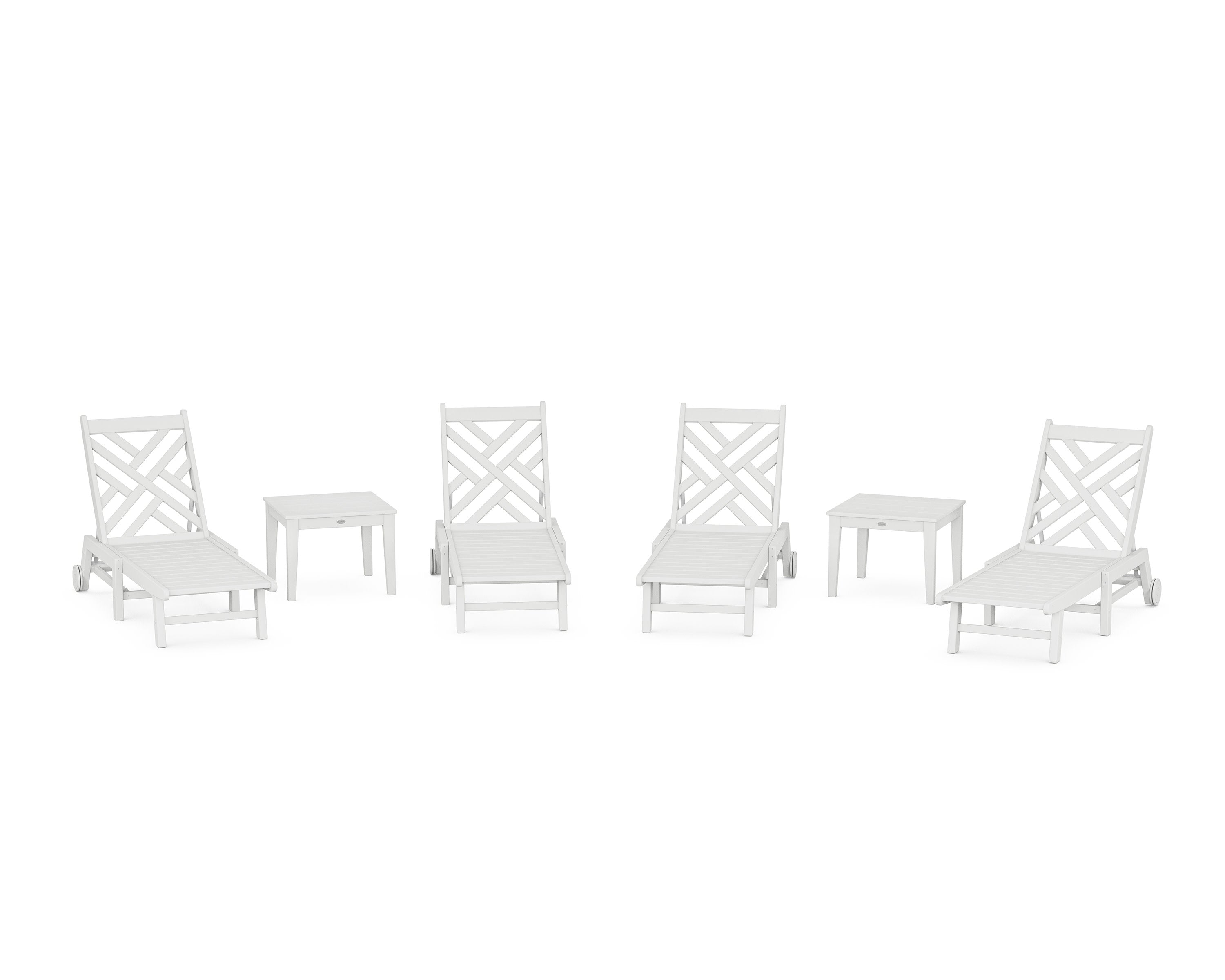 Chippendale 6-Piece Chaise Set with Wheels in White