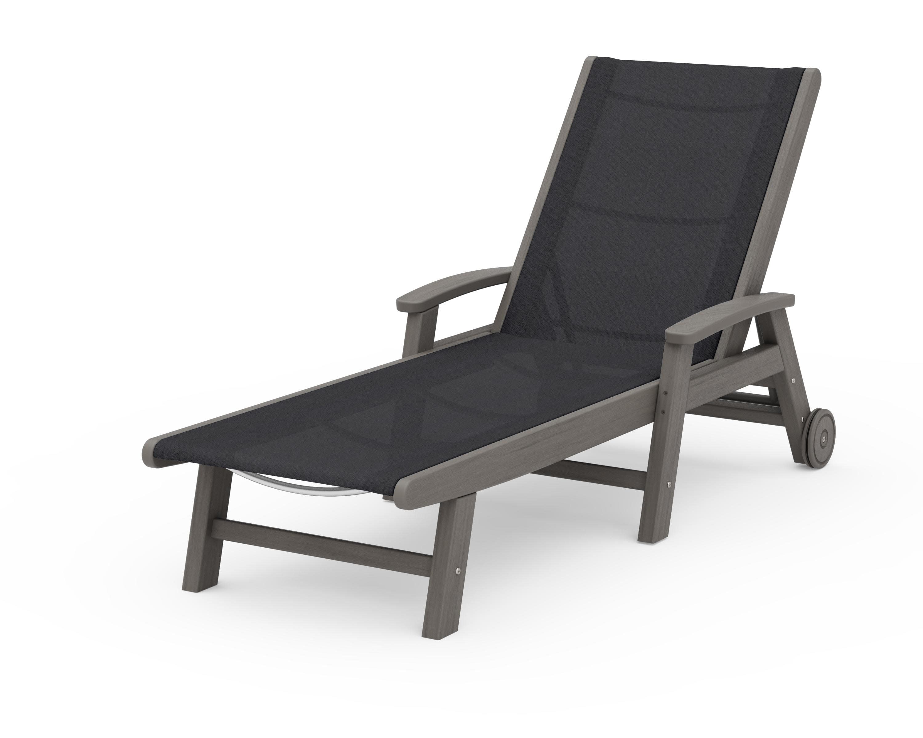 Coastal Chaise with Wheels in Driftwood / Black Sling