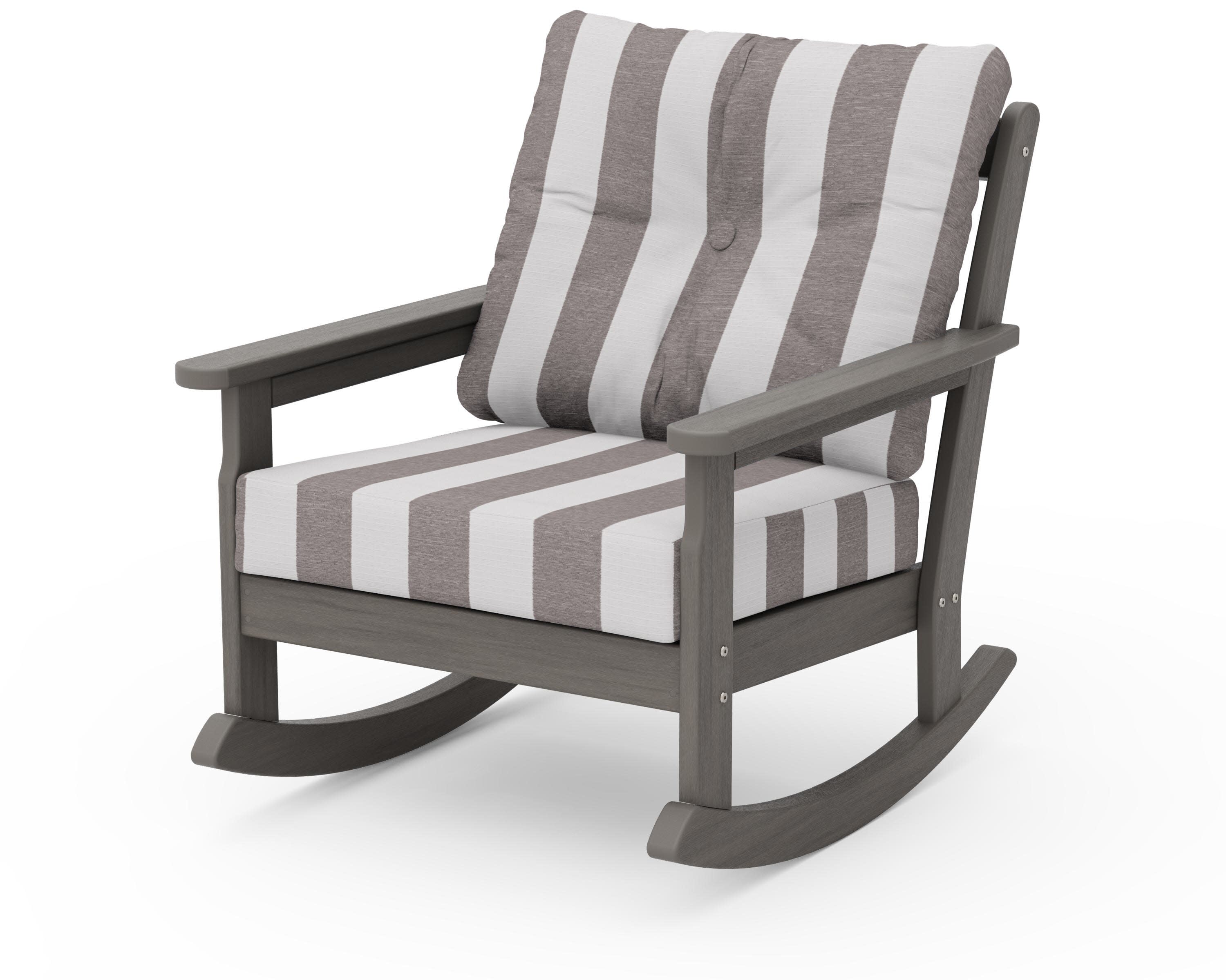 Vineyard Deep Seating Rocking Chair in Driftwood / Cabana Stripe Grey Mist