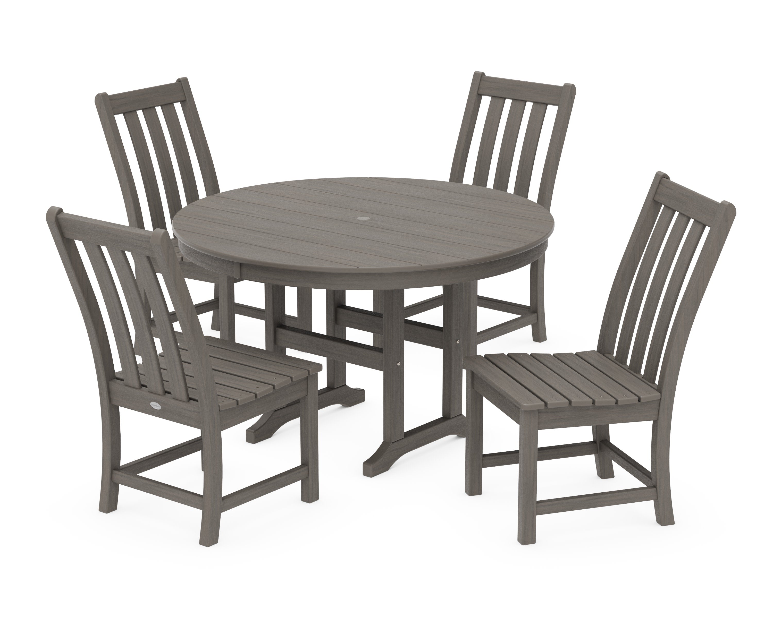 Vineyard 5-Piece Round Farmhouse Side Chair Dining Set in Driftwood