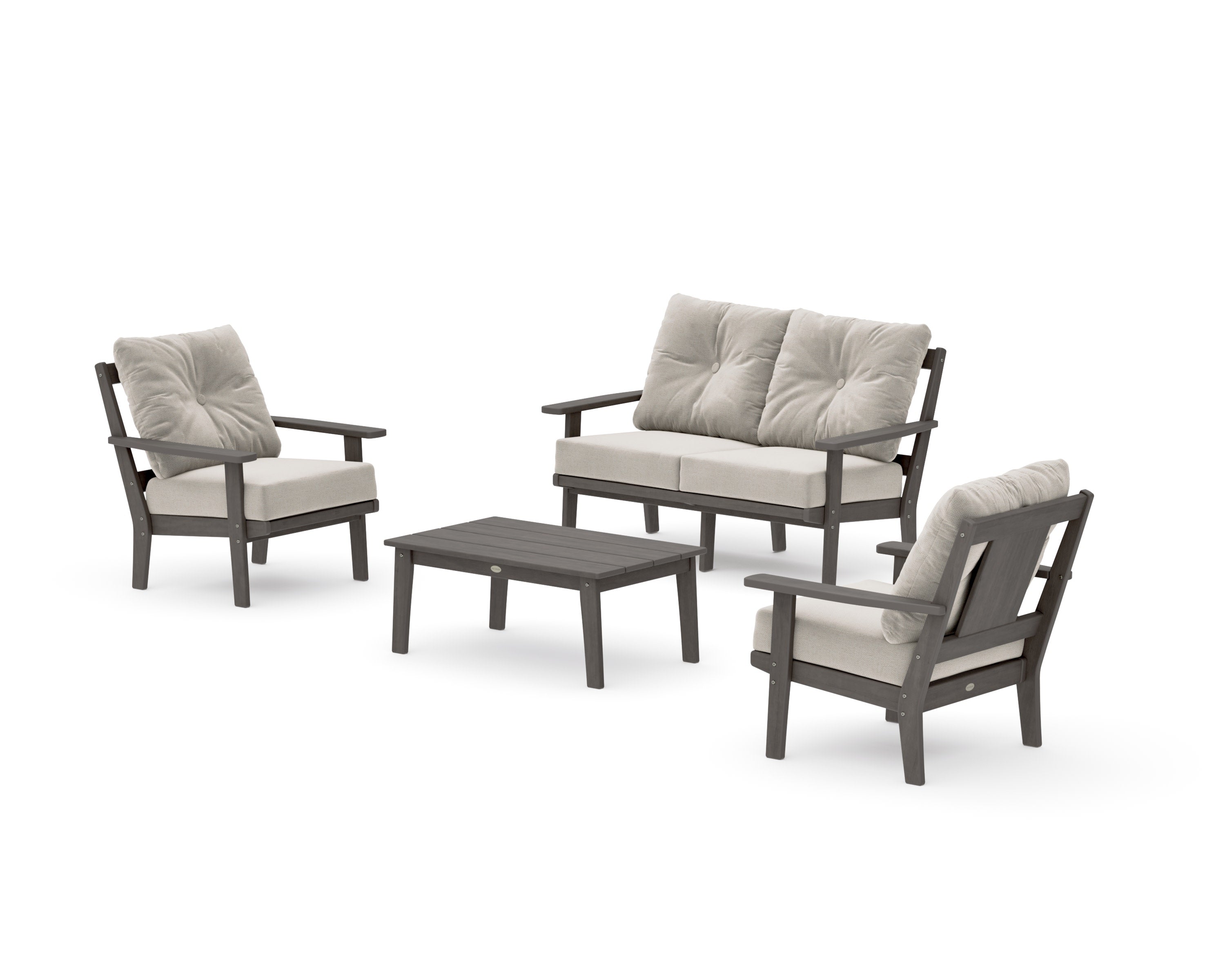 Prairie 4-Piece Deep Seating Set with Loveseat in Driftwood / Dune Burlap