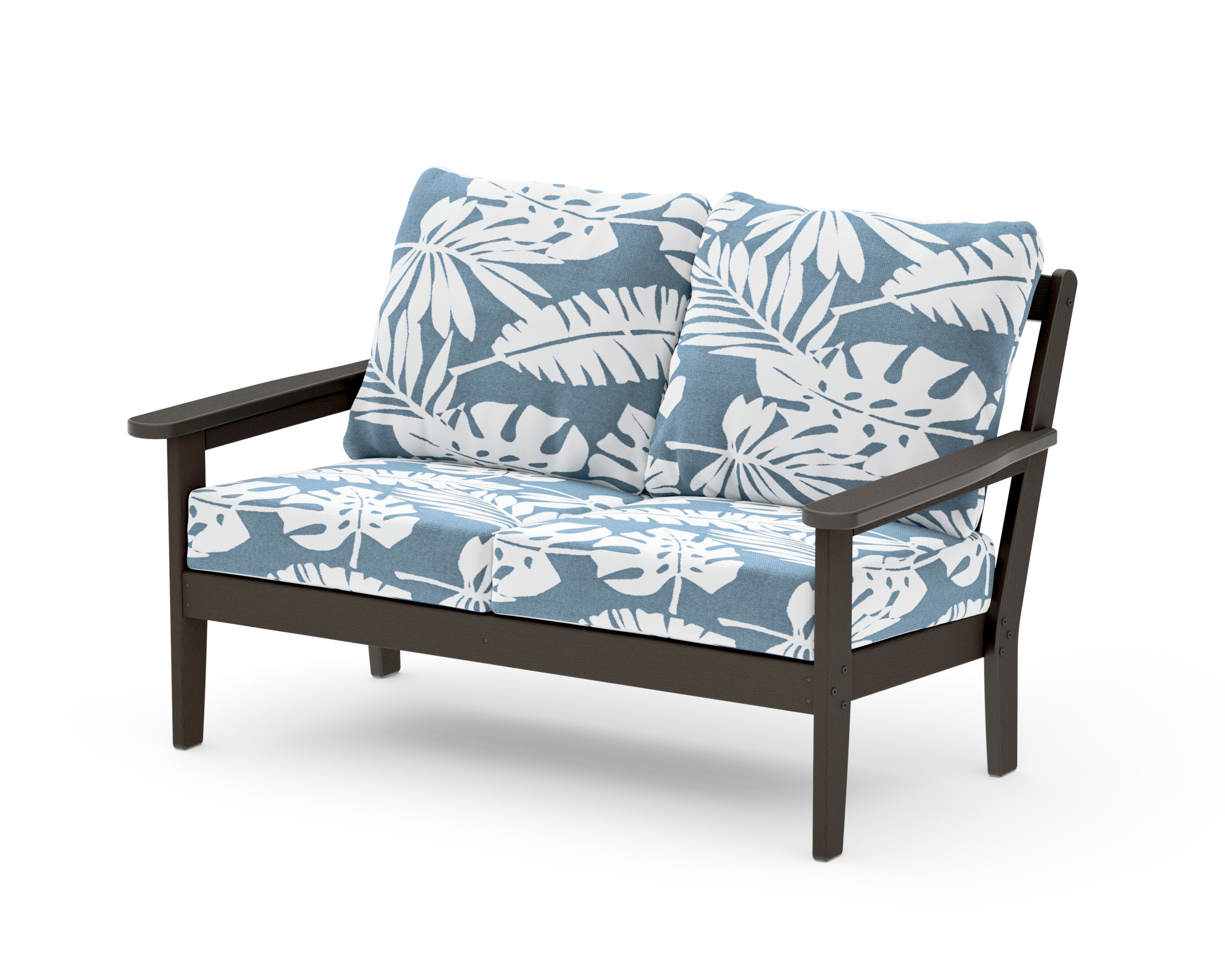 Cottage Deep Seating Loveseat in Vintage Coffee / Leaf Sky Blue