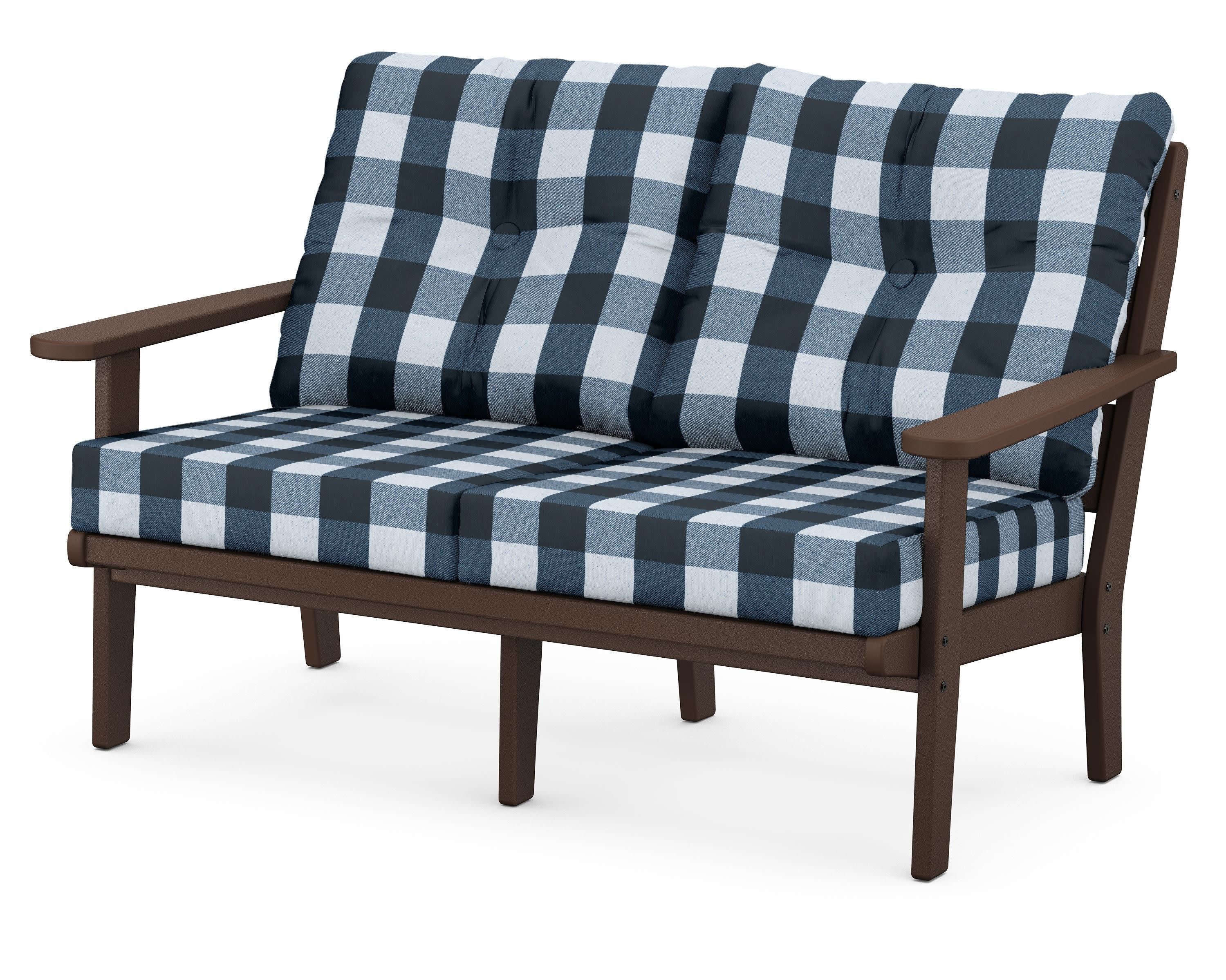 Lakeside Deep Seating Loveseat in Mahogany / Buffalo Plaid Marine Indigo