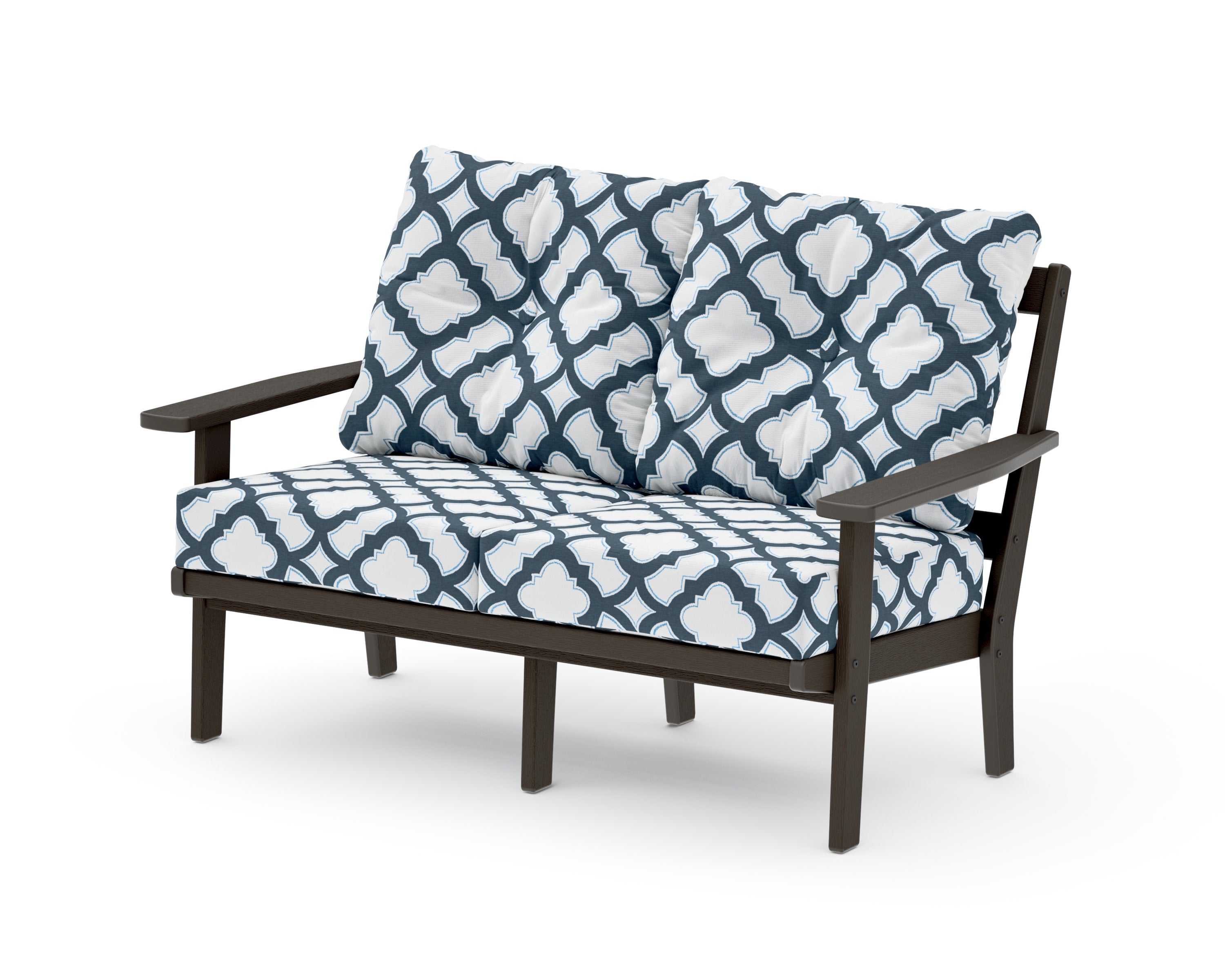 Prairie Deep SeatingLoveseat in Vintage Coffee / Trellis Marine Indigo