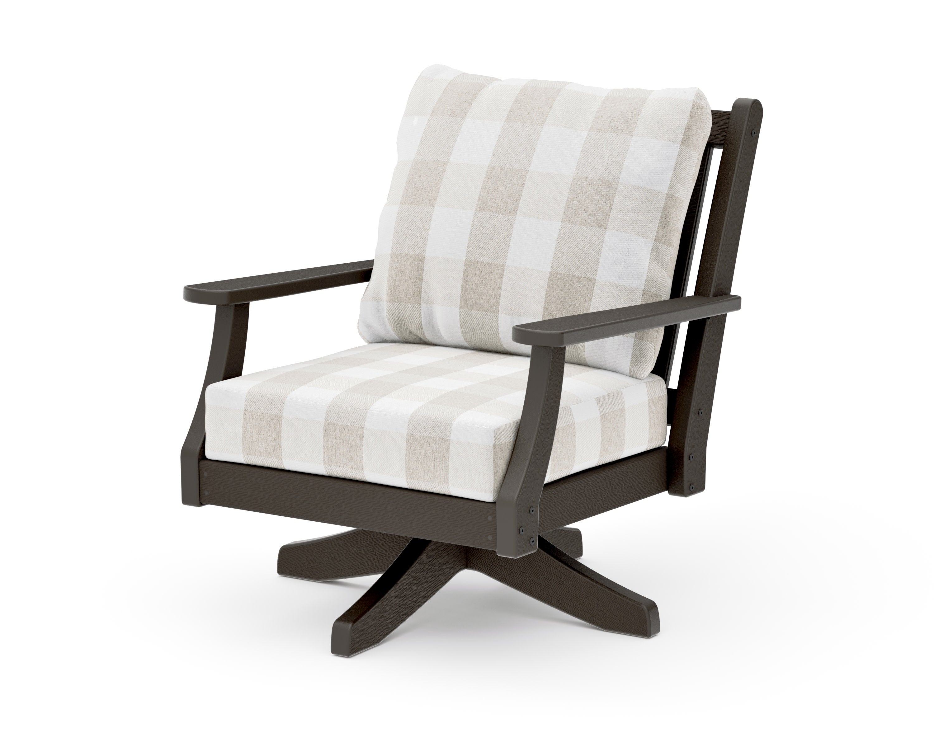 Wovendale Deep Seating Swivel Chair in Vintage Coffee / Buffalo Plaid Dune Burlap