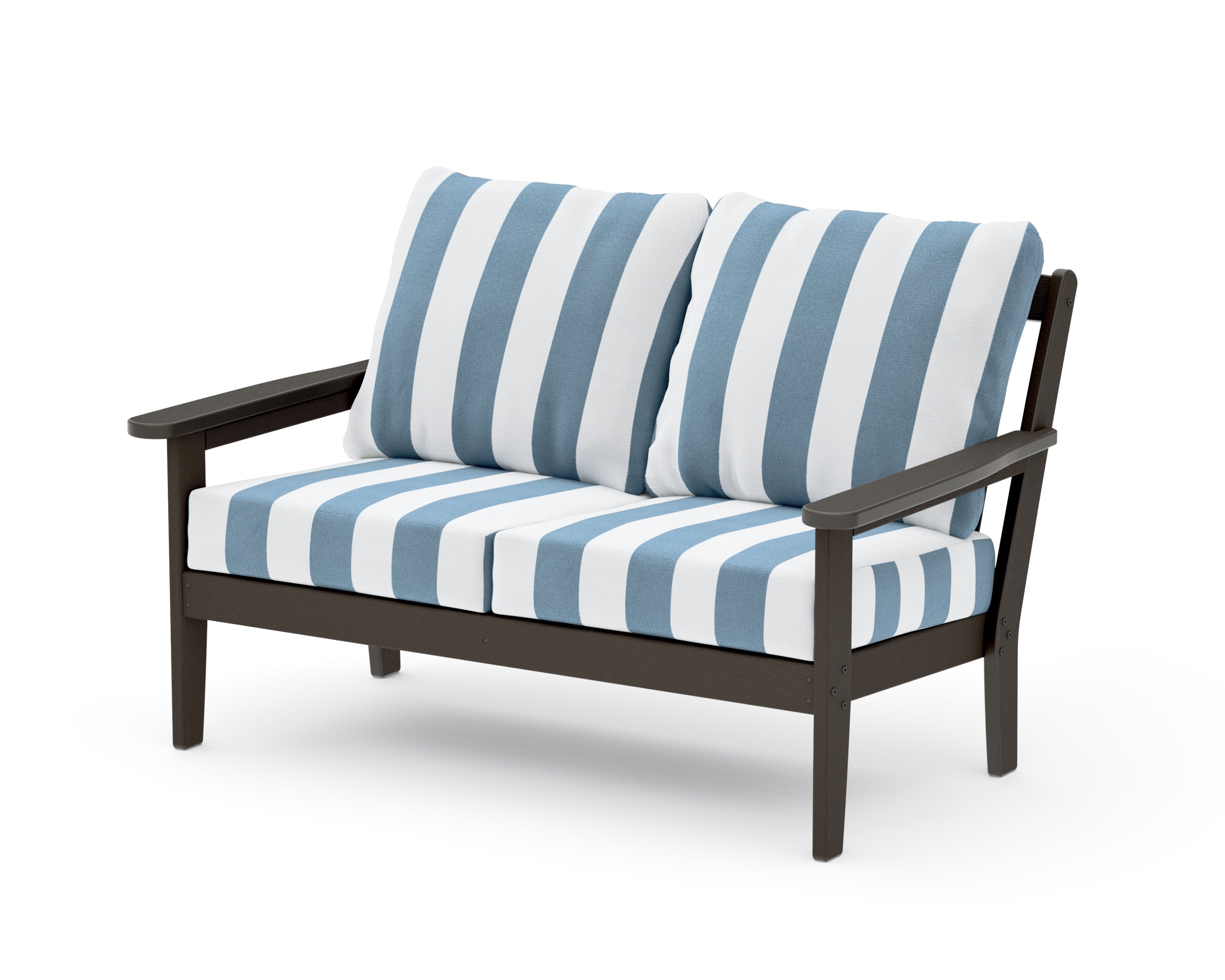 Cottage Deep Seating Loveseat in Vintage Coffee / Cabana Stripe Sky Blue