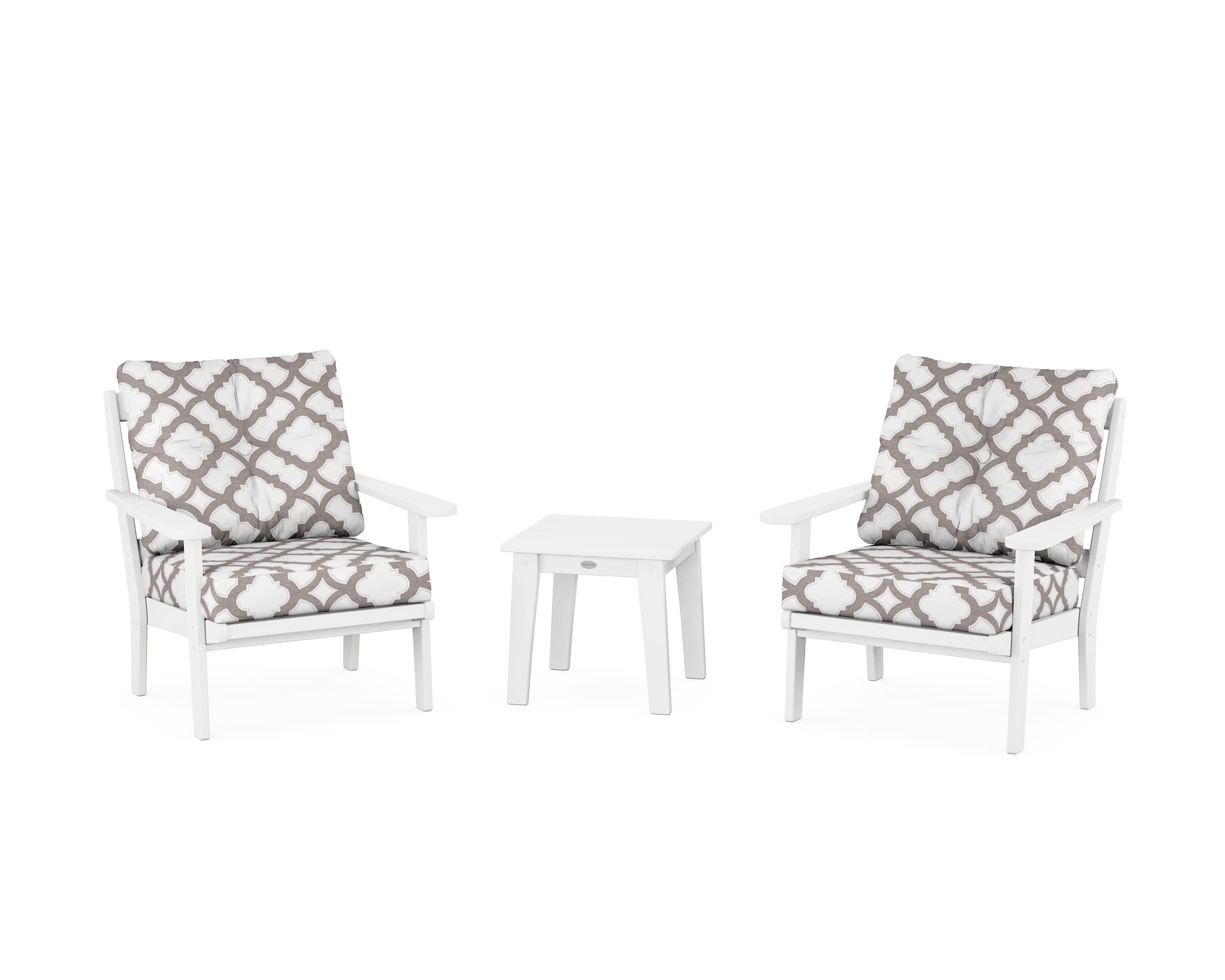Mission 3-Piece Deep Seating Set in White / Trellis Grey Mist