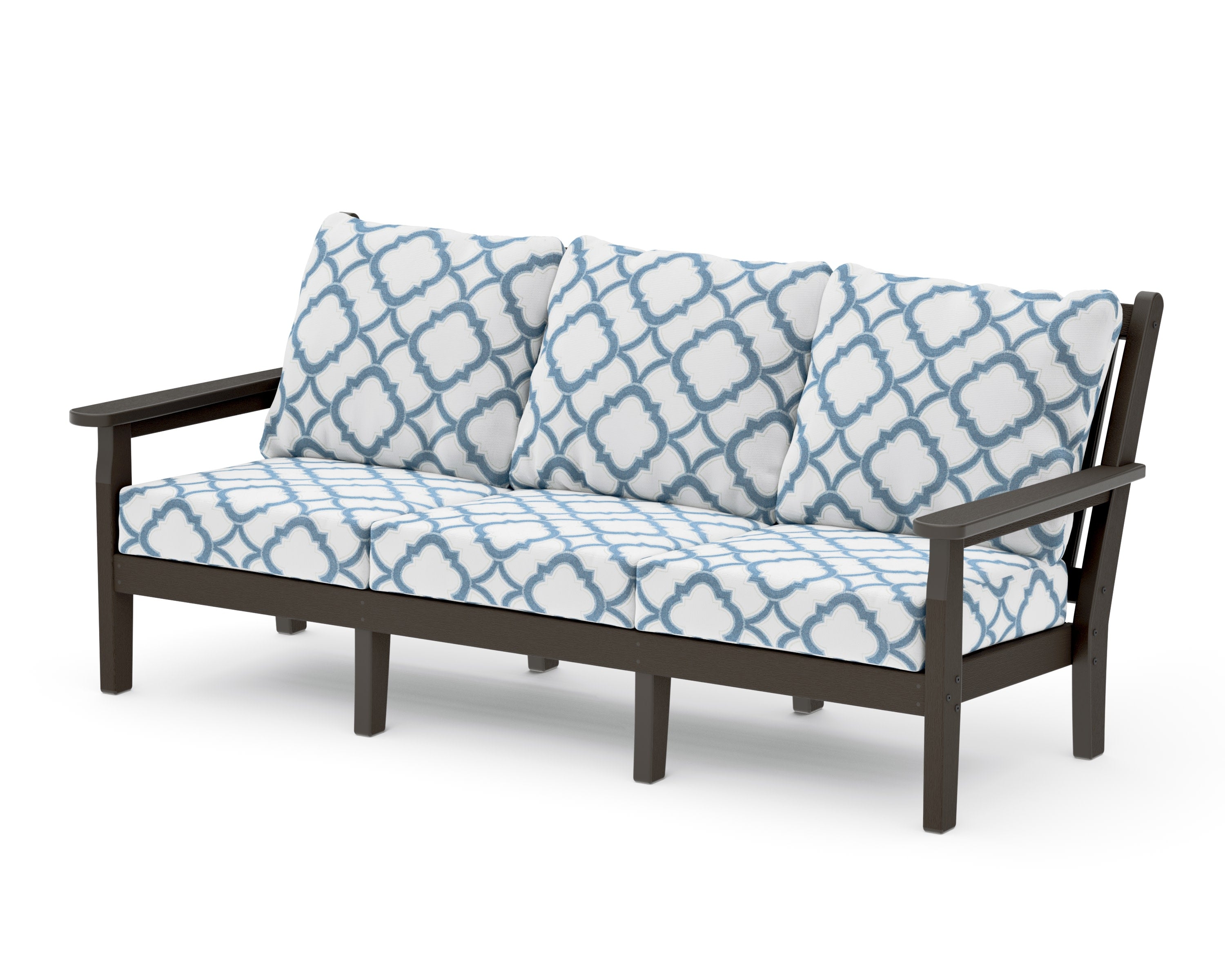 Chippendale Deep Seating Sofa in Vintage Coffee / Trellis Sky Blue