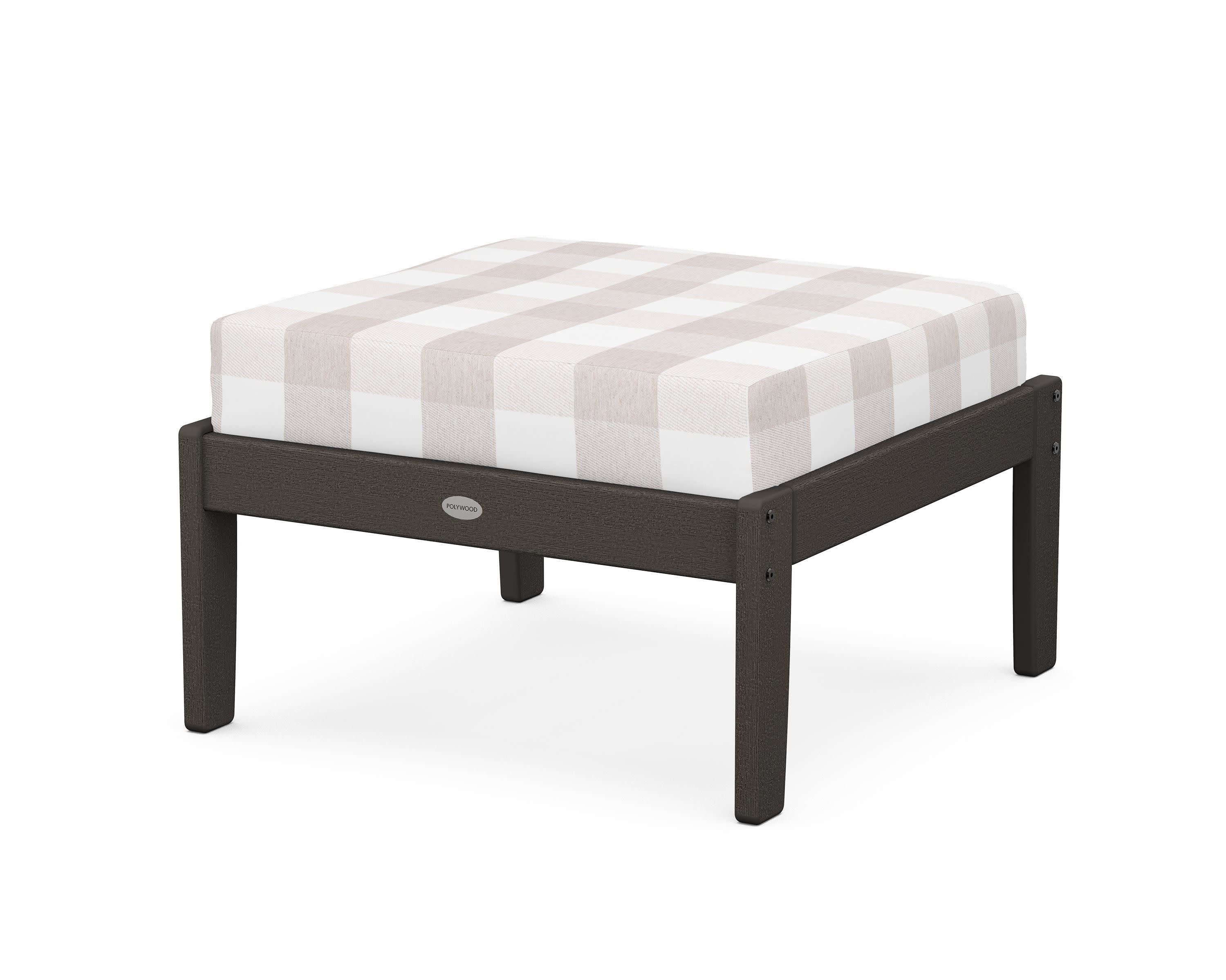 Braxton Deep Seating Ottoman in Vintage Coffee / Buffalo Plaid Dune Burlap