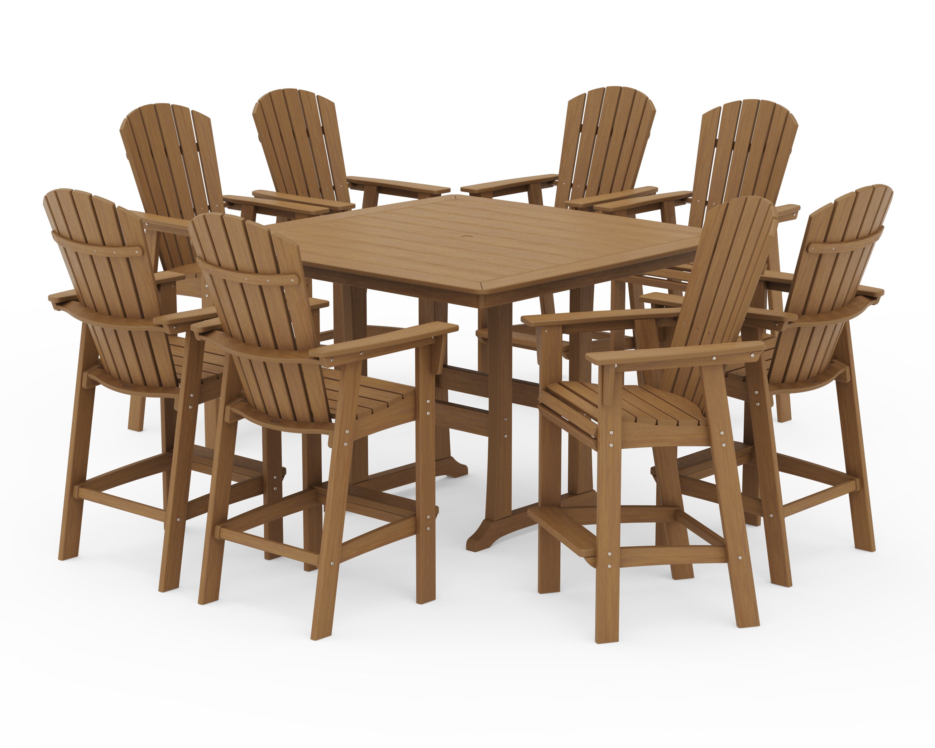Nautical Curveback Adirondack 9-Piece Trestle Bar Set in Natural
