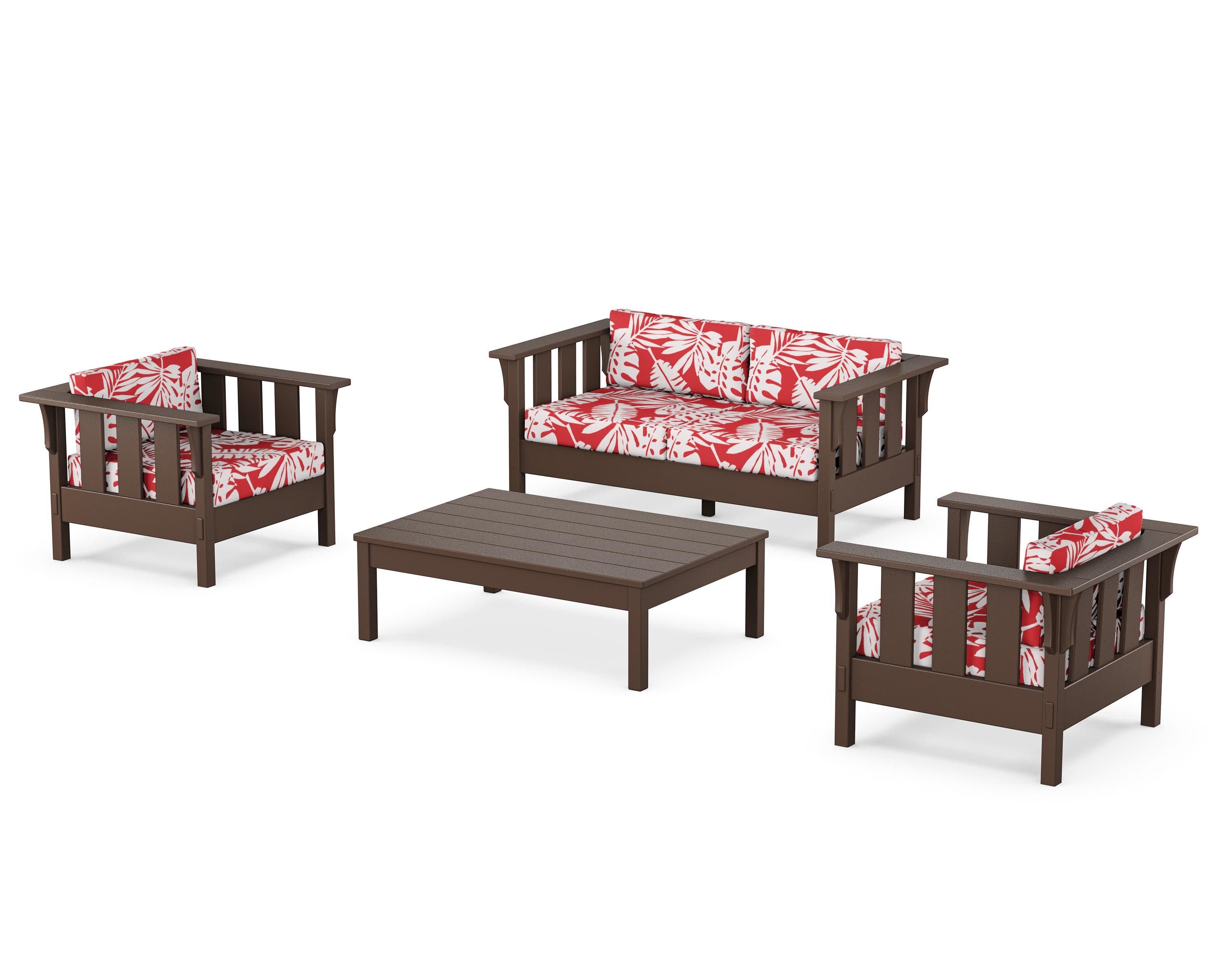 Acadia 4-Piece Deep Seating Set with Loveseat in Mahogany / Leaf Crimson