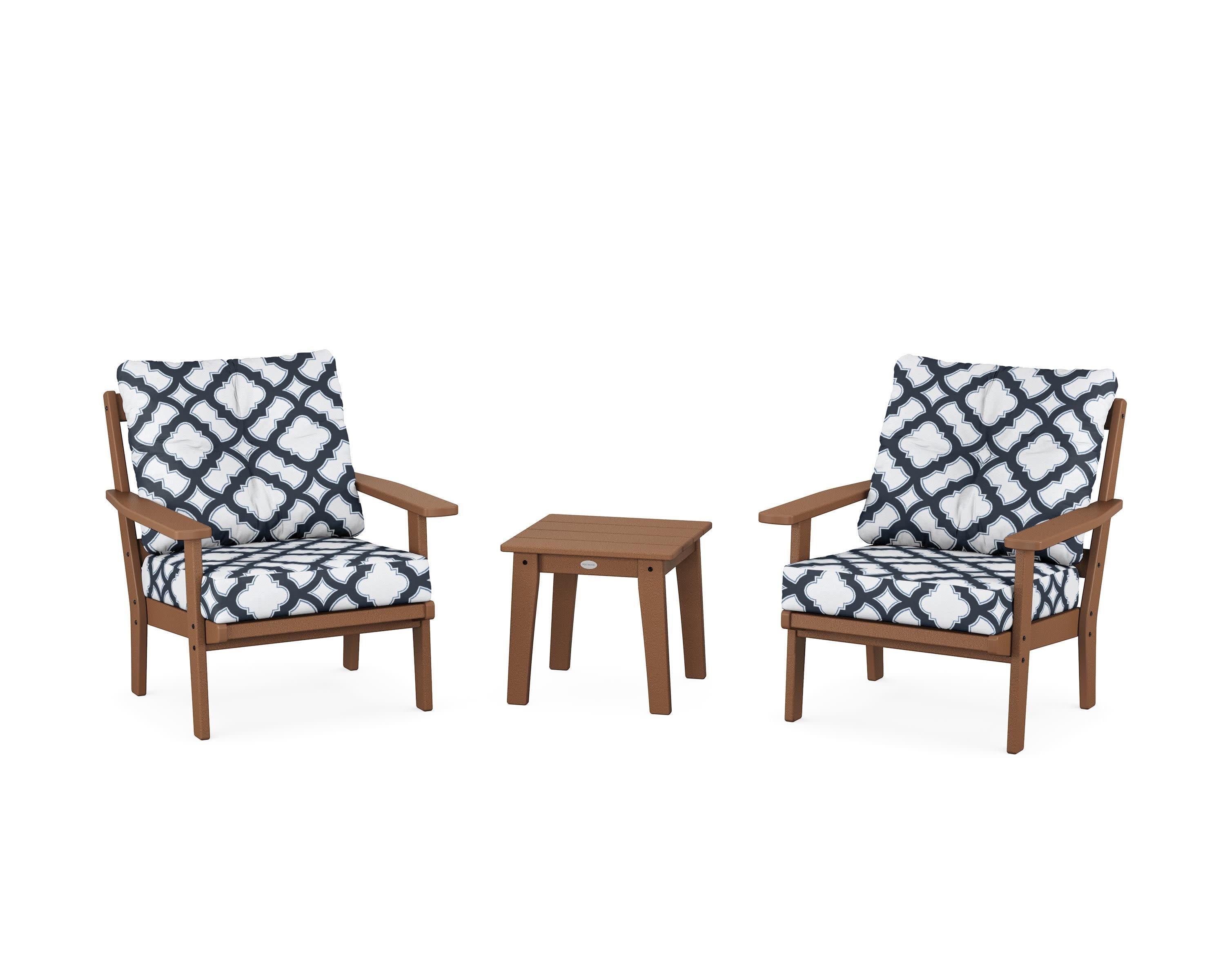 Oxford 3-Piece Deep Seating Set in Teak / Trellis Marine Indigo