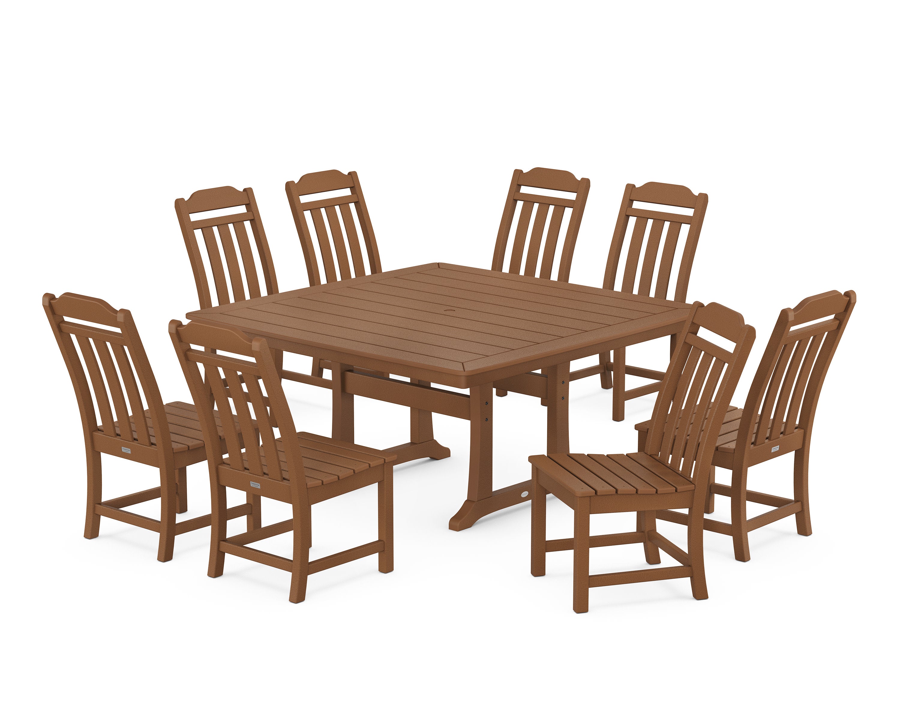 Cottage 9-Piece Square Side Chair Dining Set with Trestle Legs in Teak