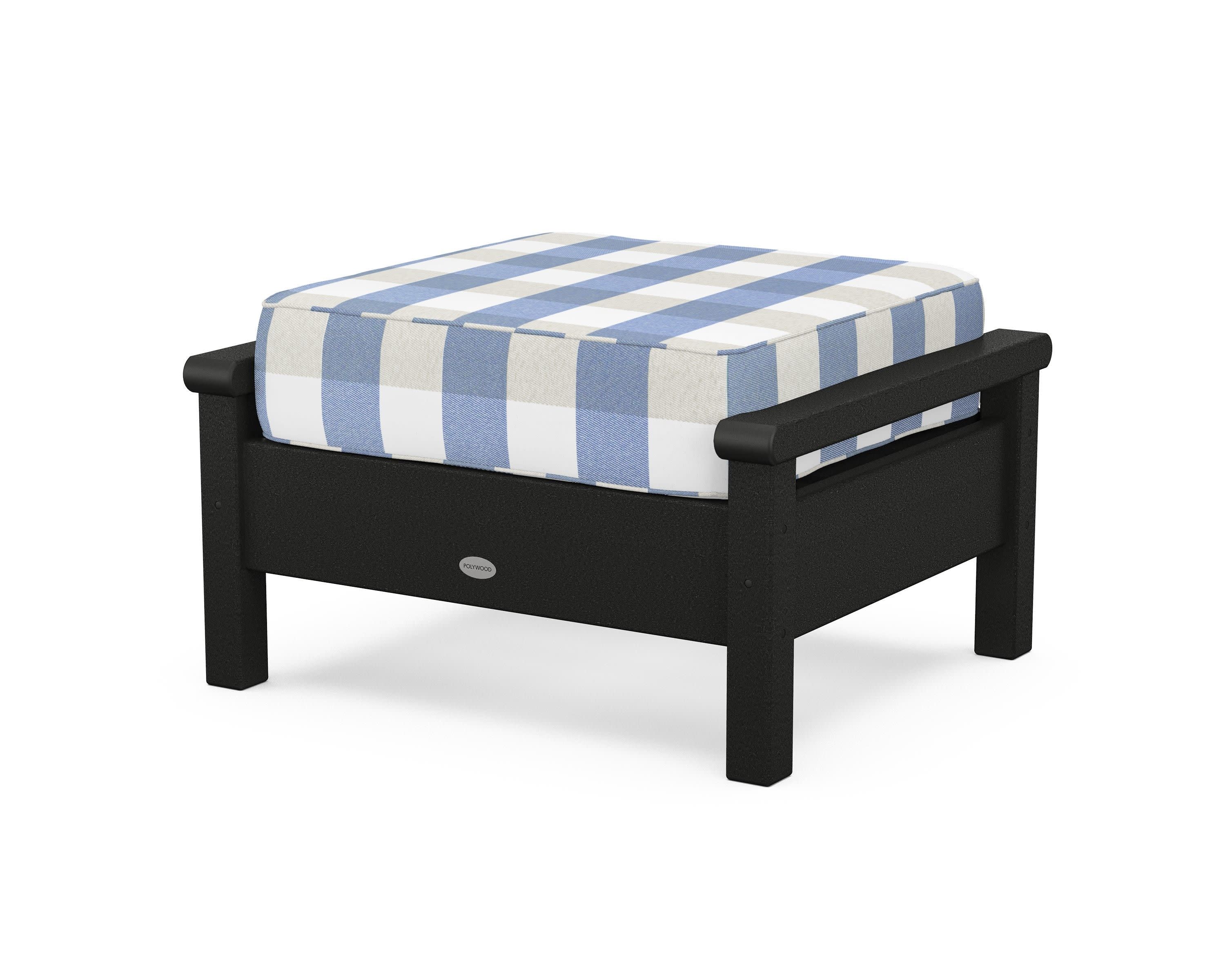 Harbour Deep Seating Ottoman in Black / Buffalo Plaid Sky Blue