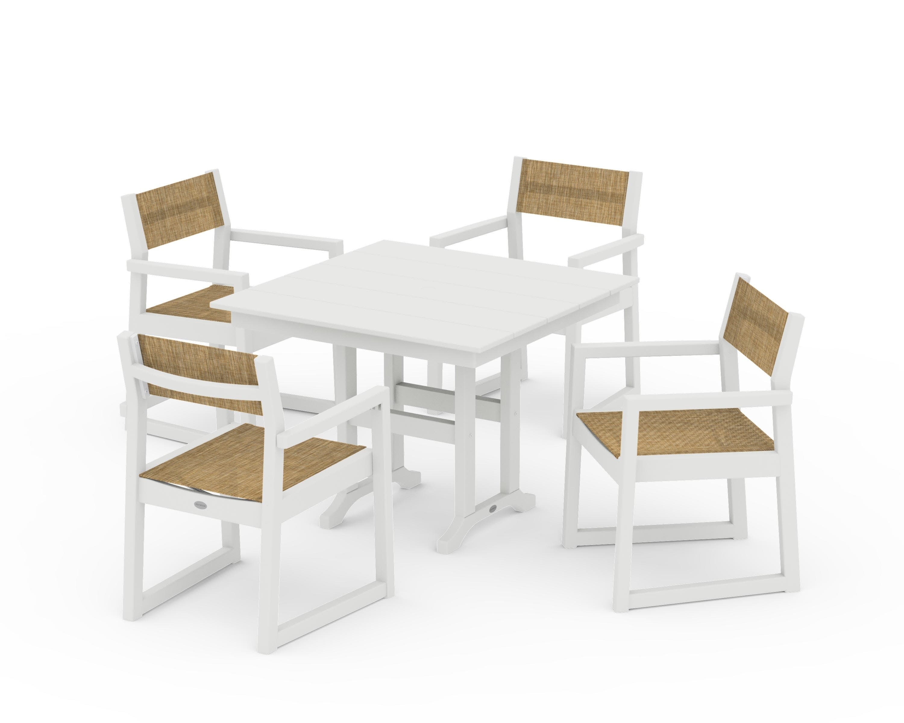 EDGE Sling Arm Chair 5-Piece Farmhouse Dining Set in Vintage White / Burlap Sling