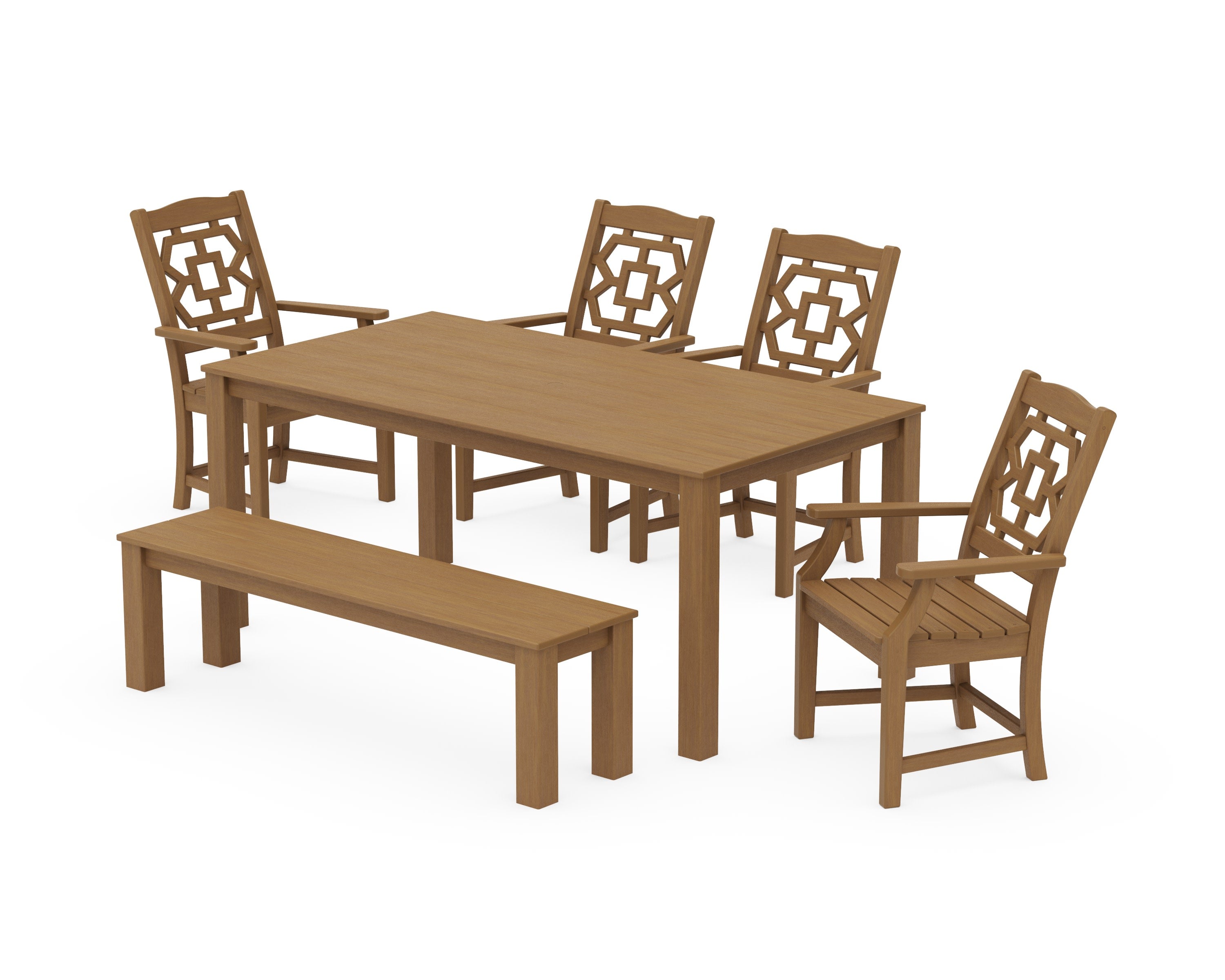 Chinoiserie 6-Piece Parsons Dining Set with Bench in Natural
